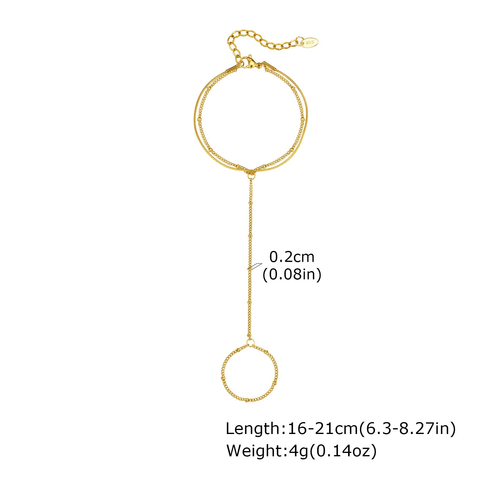 Stainless Steel Hand Chain Bracelet Ring for Women, 18k Gold Plated Bracelets Link Adjustable, Fashion Party Elegant Jewerlry