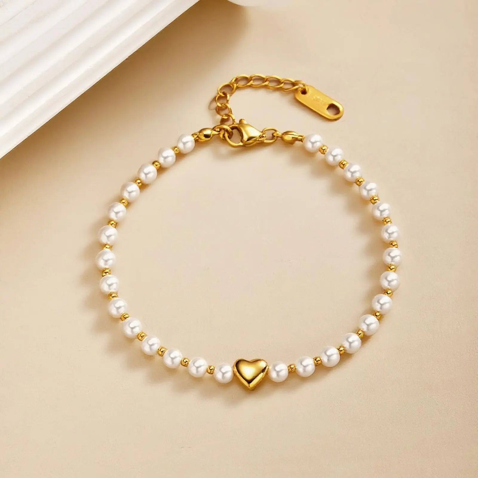Colorful Crystal Heart-shaped Beaded Bracelet for Women,Gold Plated Stainless Steel Imitation Pearl Bracelets,Fashion Jewelry Gi