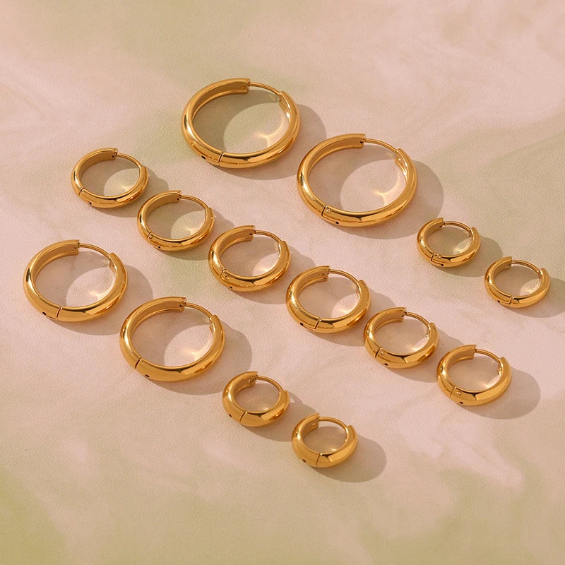 Nivora 18K Gold Plated Polished Smooth Women Hoop Earrings High Quality Stainless Steel Hypoallergenic Earring For Women Jewelry