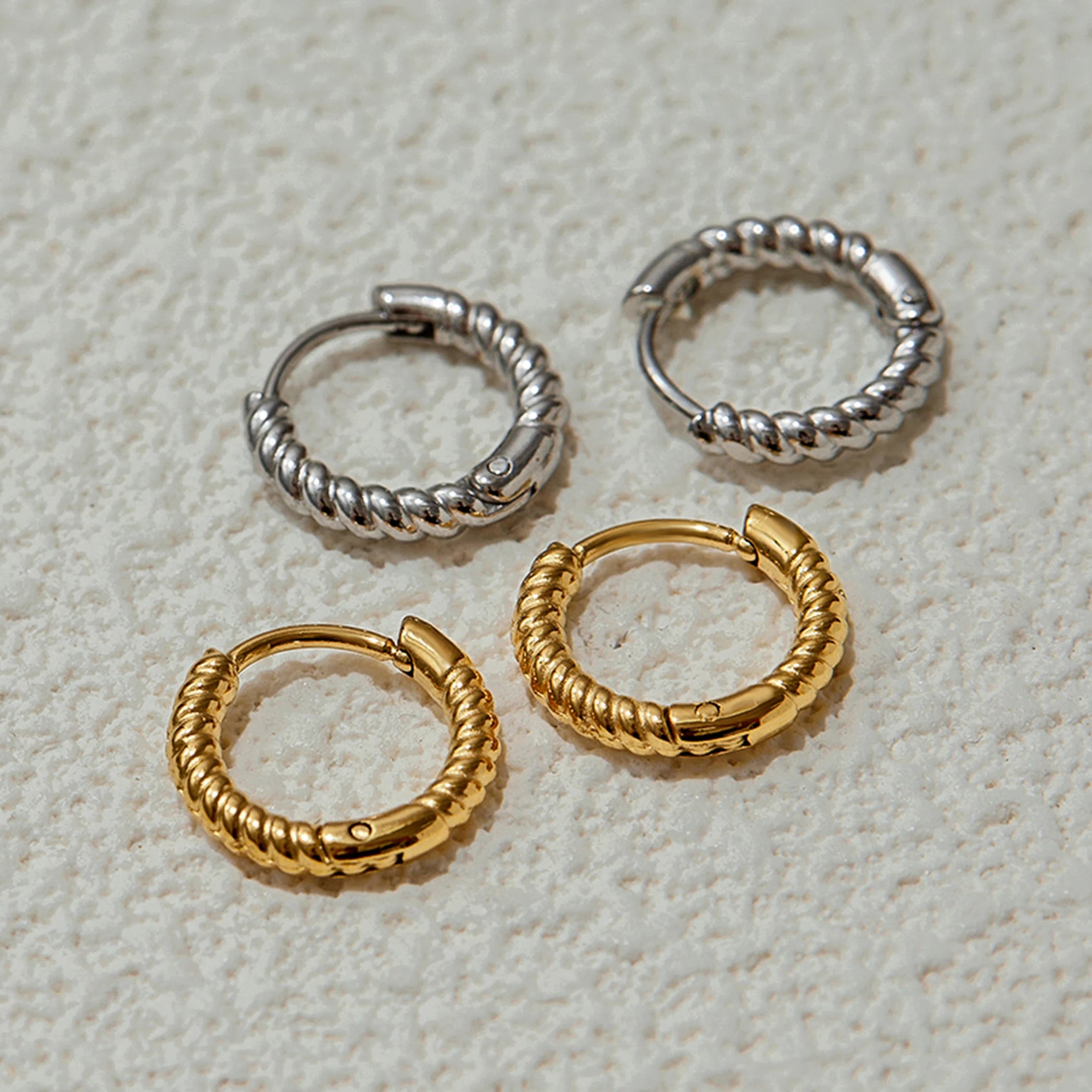 Uworld Minimal Classic Daily Fried Dough Twists Coil Ear Buckle Earrings 18k Gold Color Plated Stainless Steel Round Earrings Wo