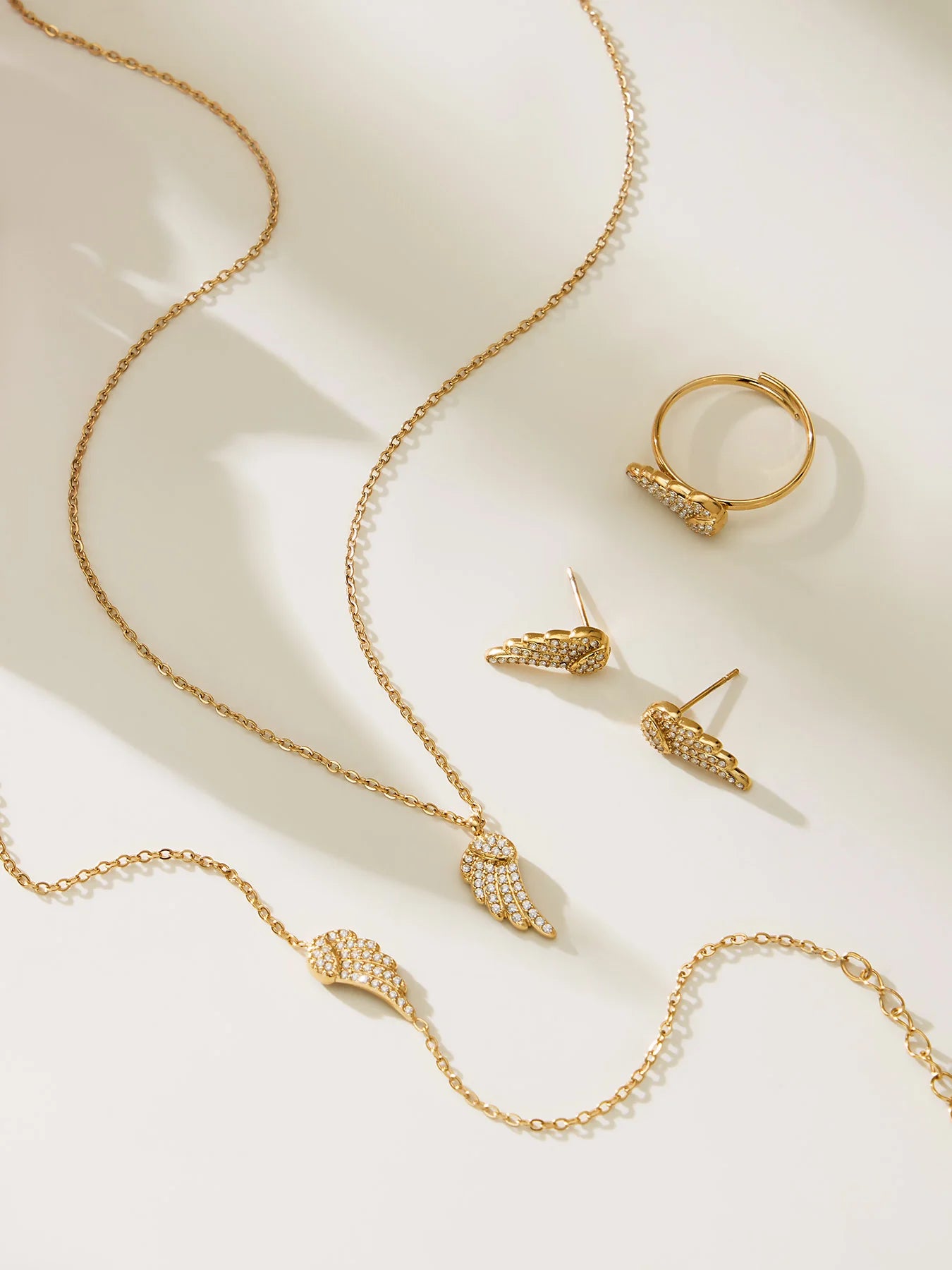 Nivora Wings Cubic Zirconia Pendant Chain Necklaces Bracelets Rings Earrings for Women Stainless Steel Wedding Banquet Jewelry