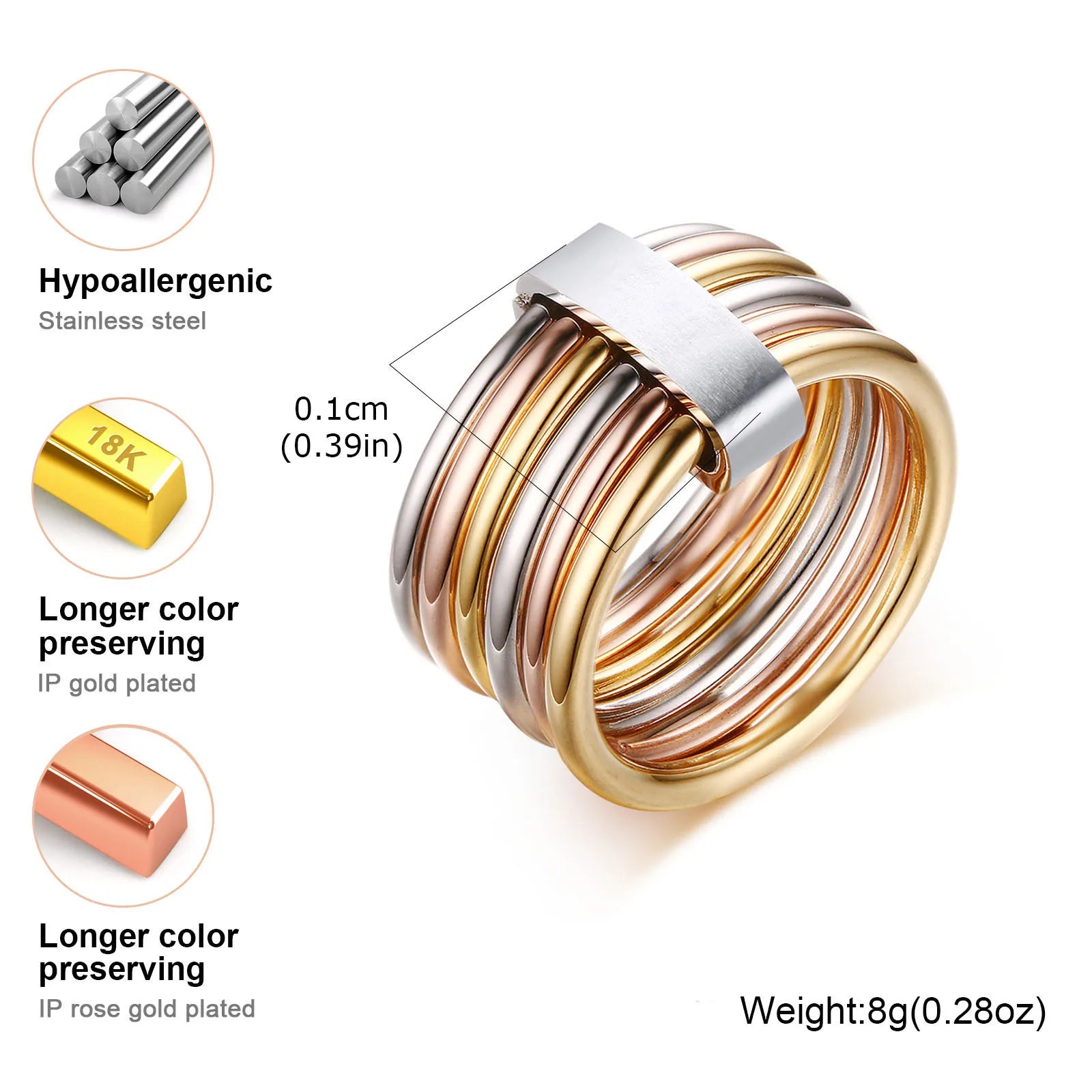 Chunky Statement Rings for Women, Stainless Steel Bold Stacking Croissant Ring Not Fade