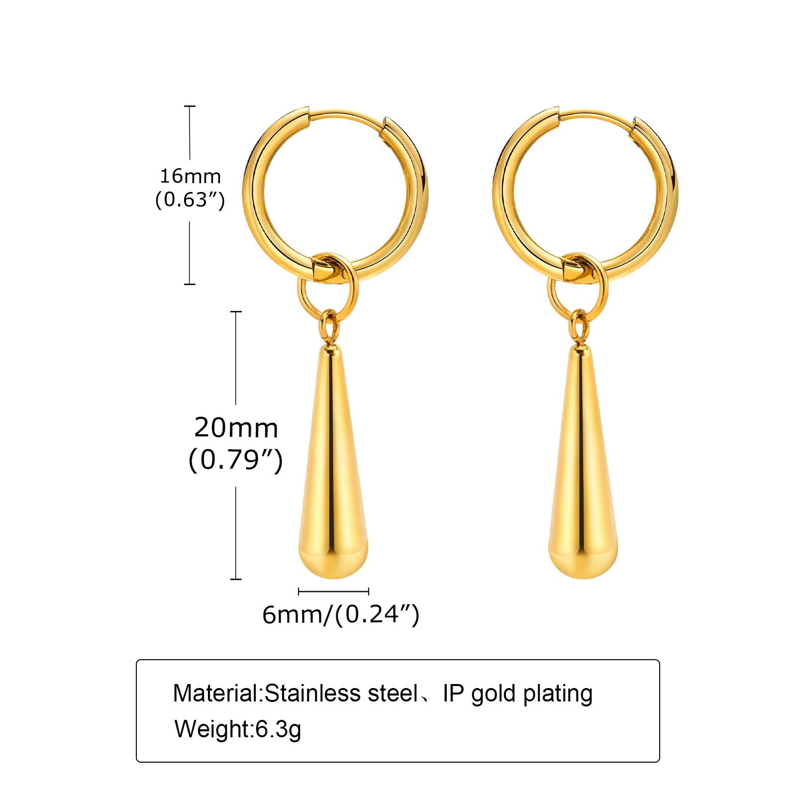 Trendy Waterdrop Bar Women Earrings, Gold Color Stainless Steel Dangle Earrings,Chic Minimalist Ear Clip Gift Jewelry