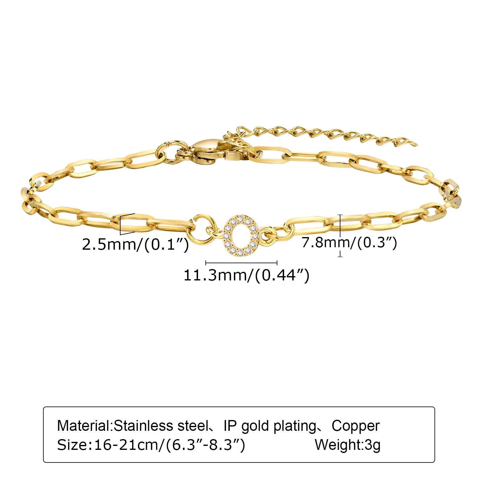 Fashion Jewelry CZ Stone Initial Bracelets for Women Girls, 26 Letters A-Z Adjustable Chic Dainty Stainless Steel Chain Bracelet