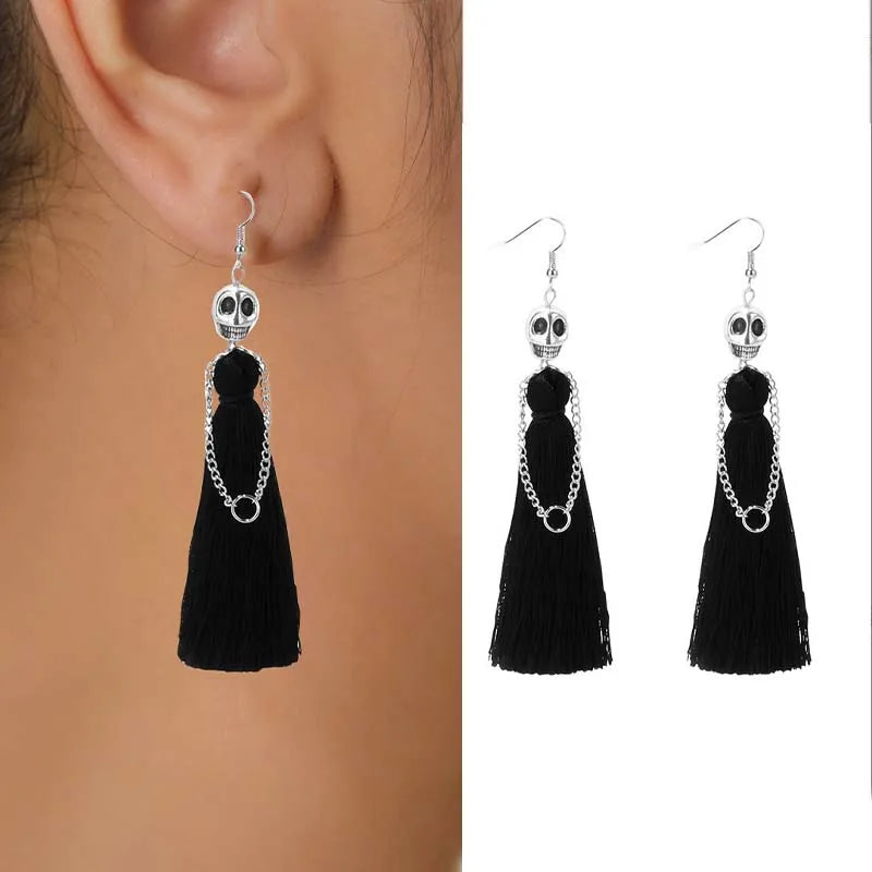 Gothic Punk Halloween Skeleton Drop Earrings For Women Creative Ethnic Long Tassel Skull Dangle Earring Party Festival Jewelry