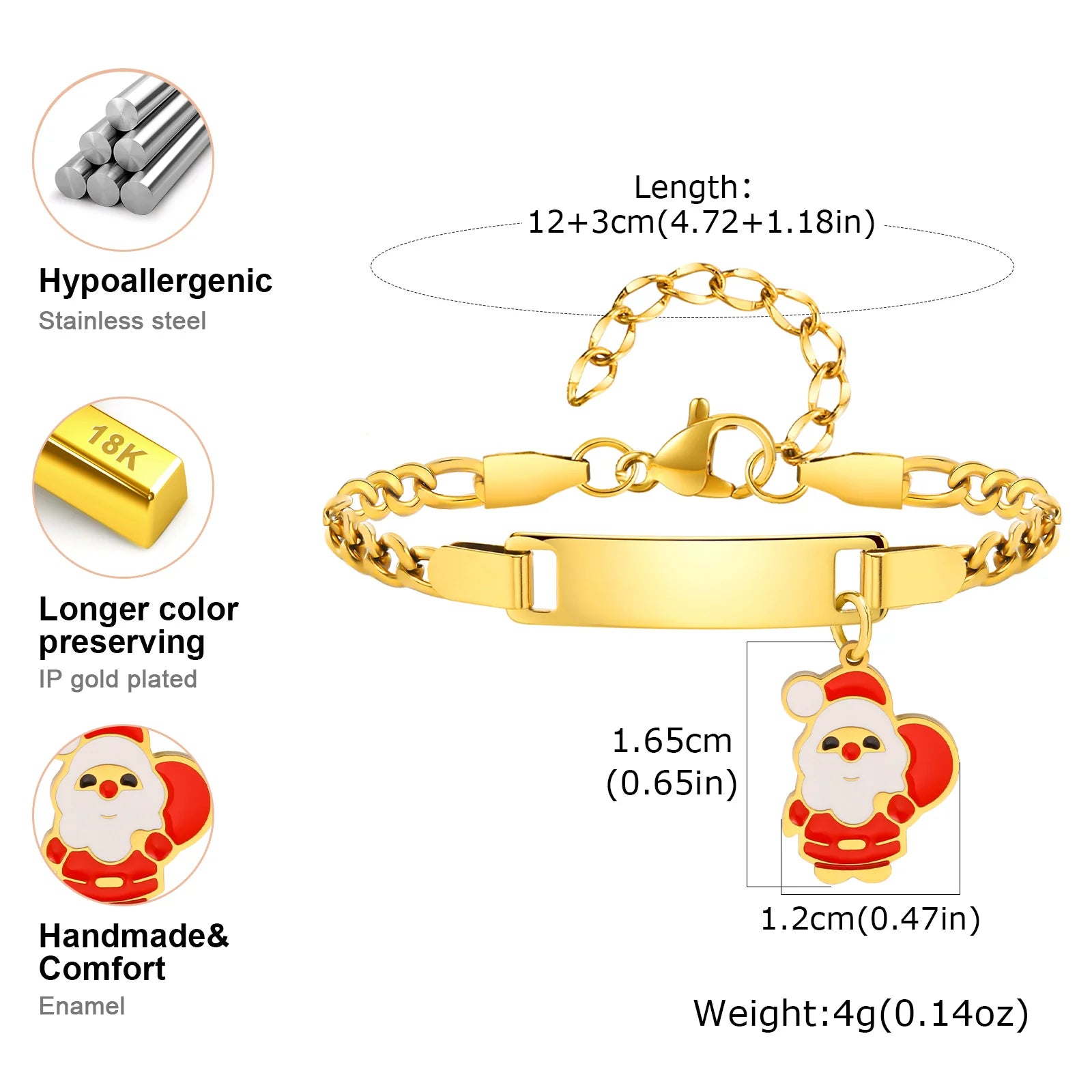 Free Customized Santa Claus Children's Bracelet,Christmas Commemorative Bracelets,Gold Plated Waterproof Jewelry Adjustable