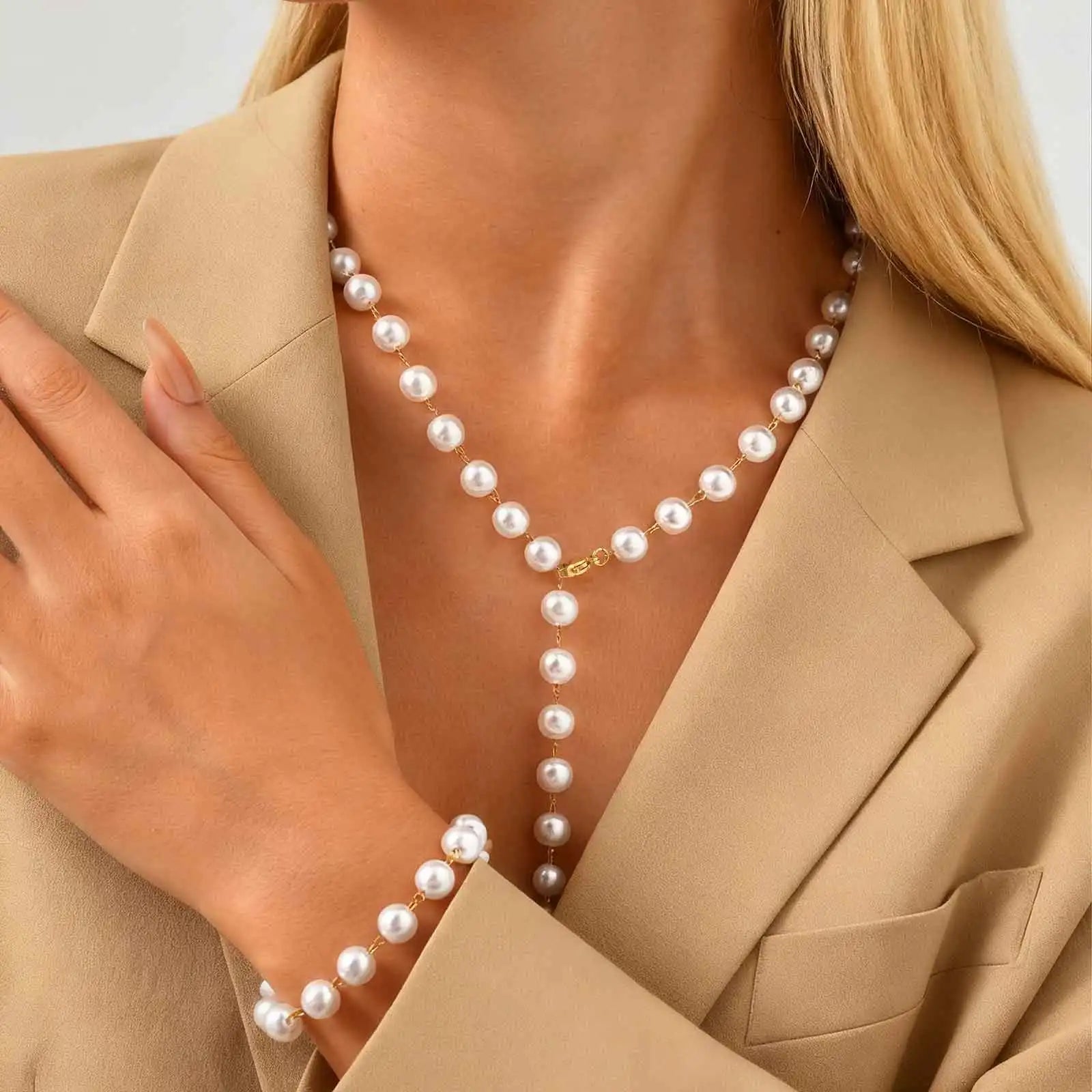 Elegant Imitation Pearl Bracelet for Women,Stainless Steel Waterproof  Beaded Chain Bracelets,Daily New Fashion Jewelry Gift