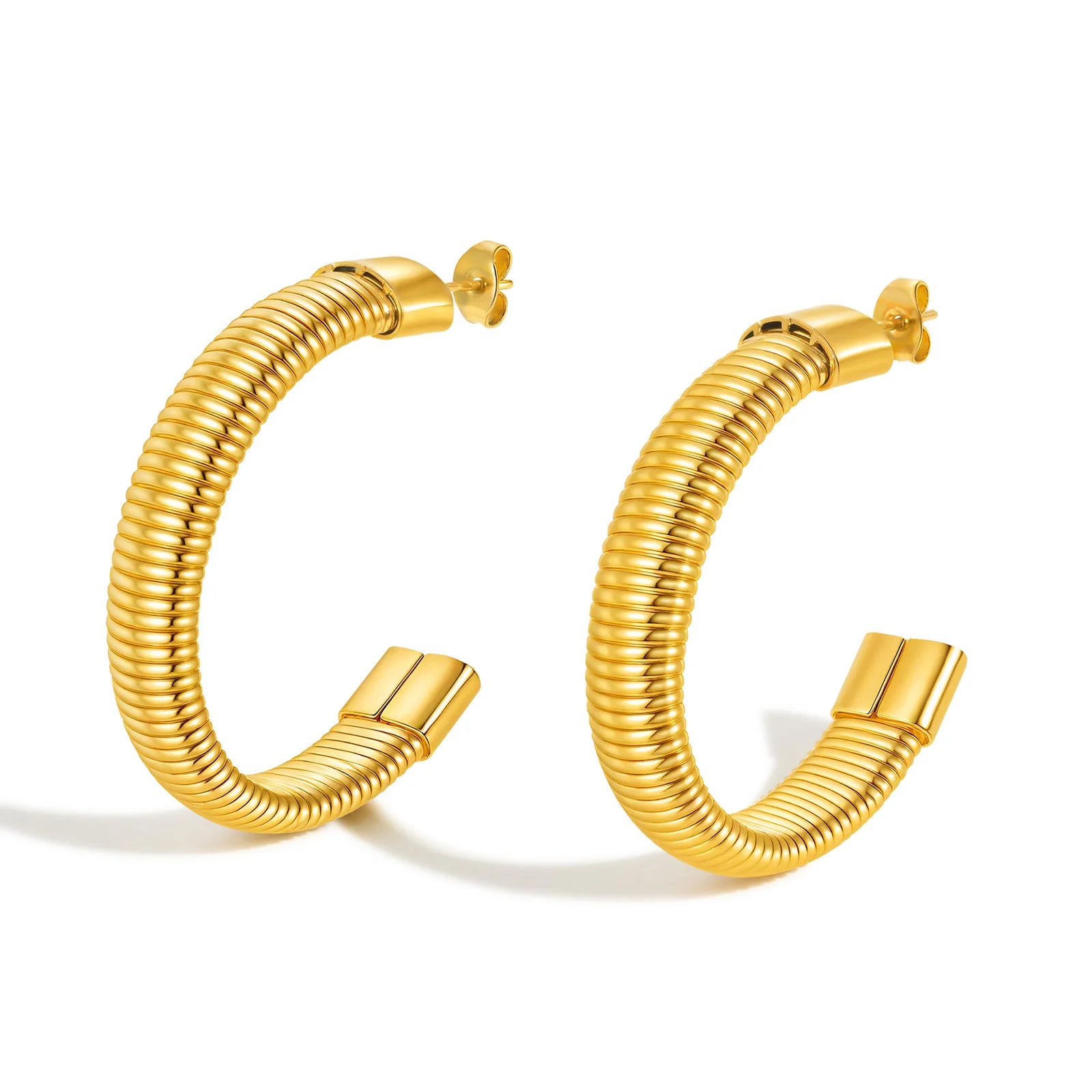 Exaggerated C-shaped Hoop Earrings for Women,Gold Color Stainless Steel Geometric Earrings,Unique Party Jewelry Gift