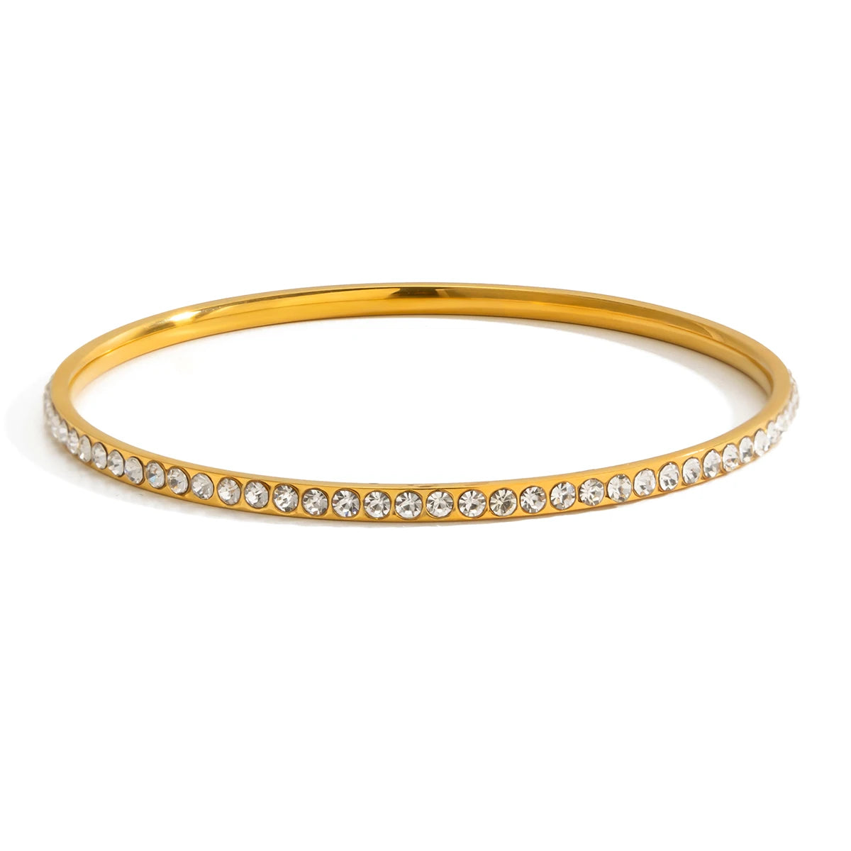 Uworld Classic 18K Rhinestone Round Bracelet Women Gold Color Stainless Steel Plated White Shining Bracelets Jewelry