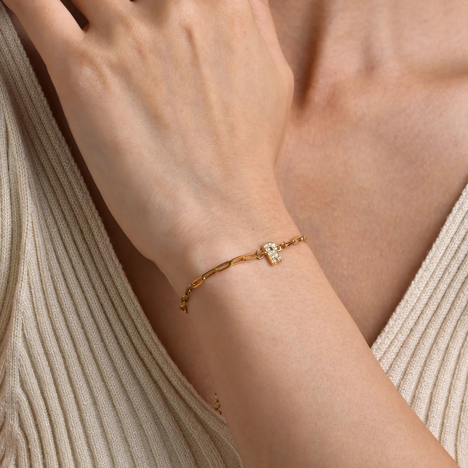 Fashion Jewelry CZ Stone Initial Bracelets for Women Girls, 26 Letters A-Z Adjustable Chic Dainty Stainless Steel Chain Bracelet