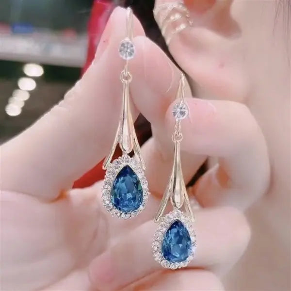 Korean New Blue Fishtail Long Ear Line Earring For Women Exquisite Imitation Pearl Tassel Zircon Leaf Earrings Party Jewelry
