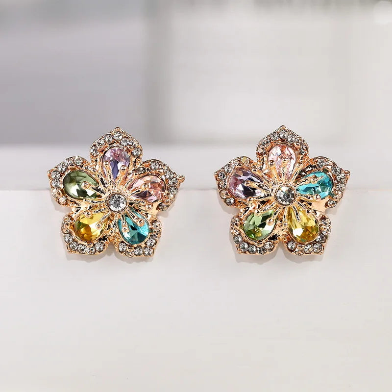 Korean Fashion Flower Butterfly Stud Earrings For Women AAA Zircon Exquisite Leaves Pearl Crystal Earring Party Wedding Jewelry