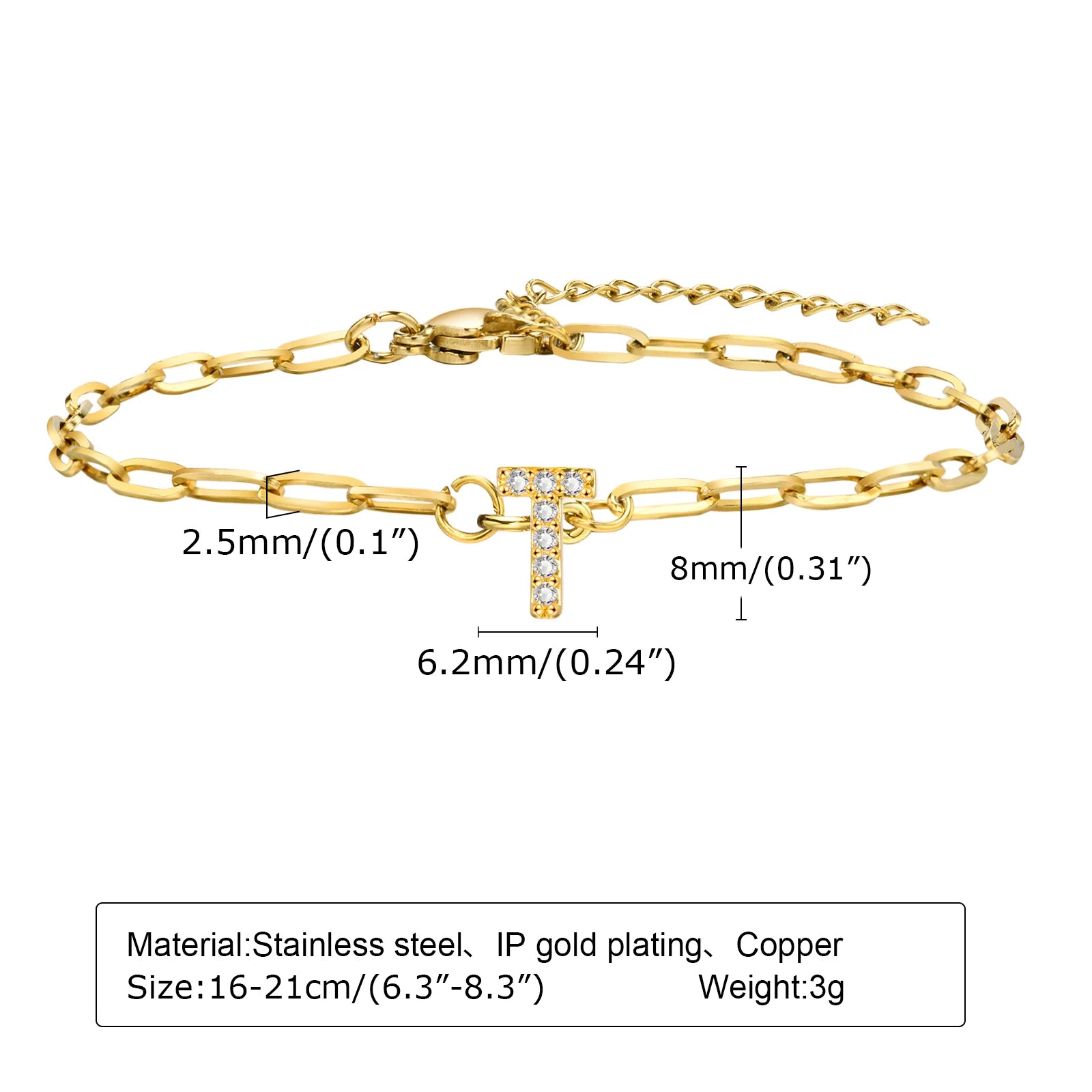 Fashion Jewelry CZ Stone Initial Bracelets for Women Girls, 26 Letters A-Z Adjustable Chic Dainty Stainless Steel Chain Bracelet