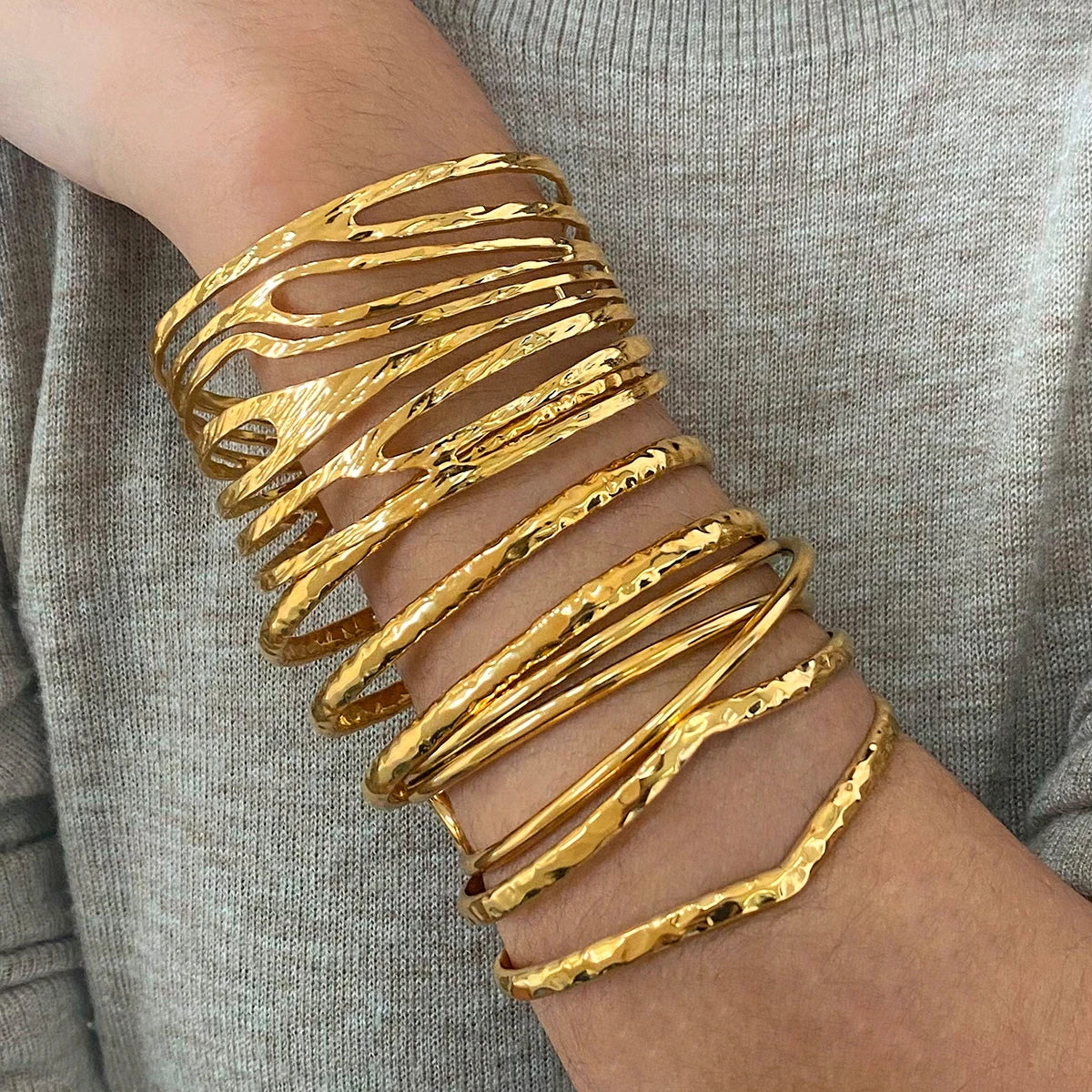 Uworld Fashion Handmade Hammered Stacking Bracelets Line Bangles Women's Jewelry Gift for Her