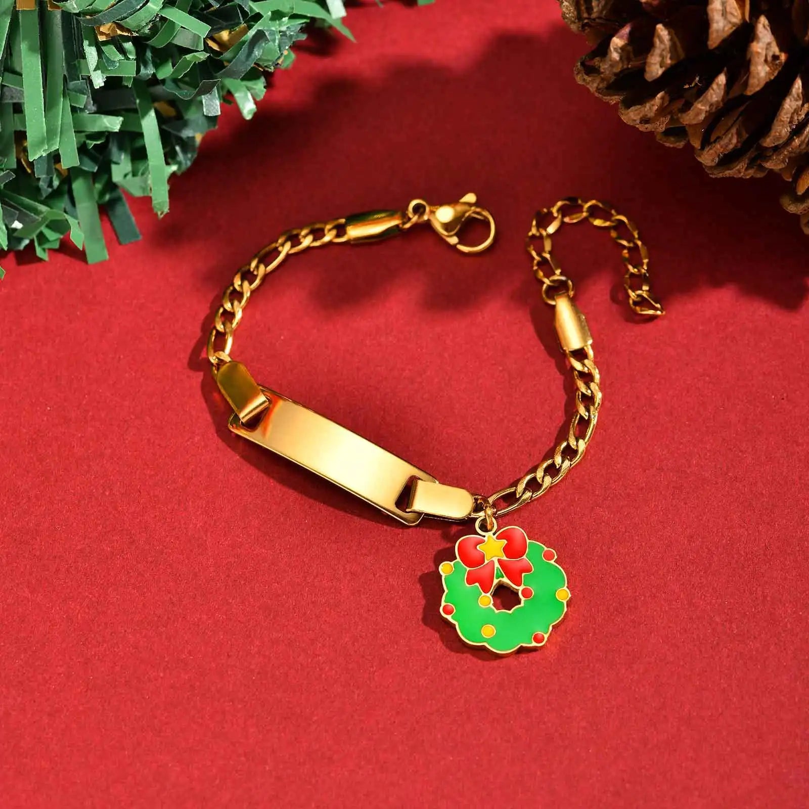 Free Customized Santa Claus Children's Bracelet,Christmas Commemorative Bracelets,Gold Plated Waterproof Jewelry Adjustable