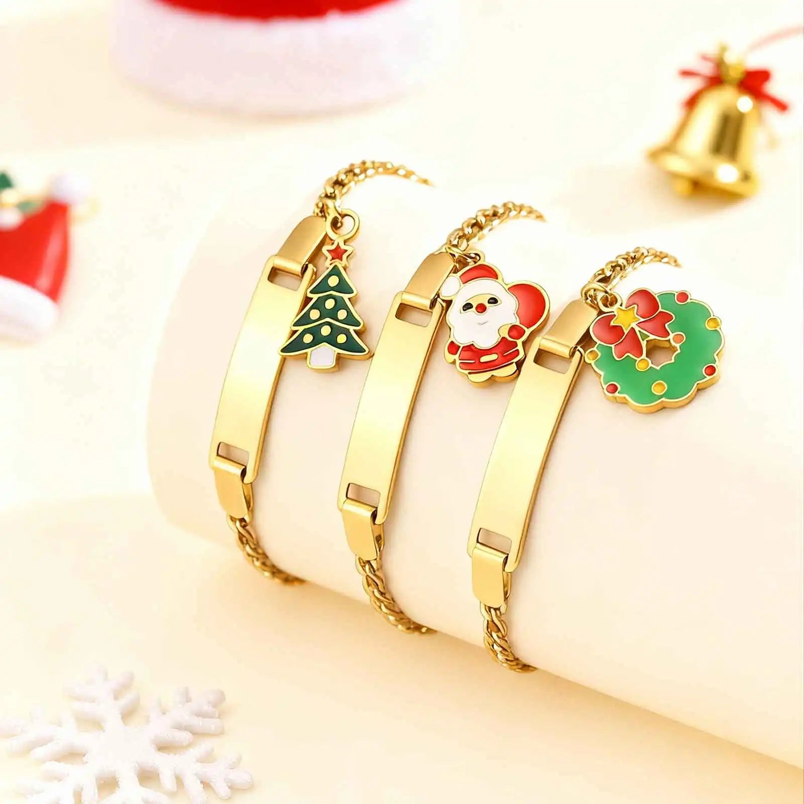 Free Customized Santa Claus Children's Bracelet,Christmas Commemorative Bracelets,Gold Plated Waterproof Jewelry Adjustable