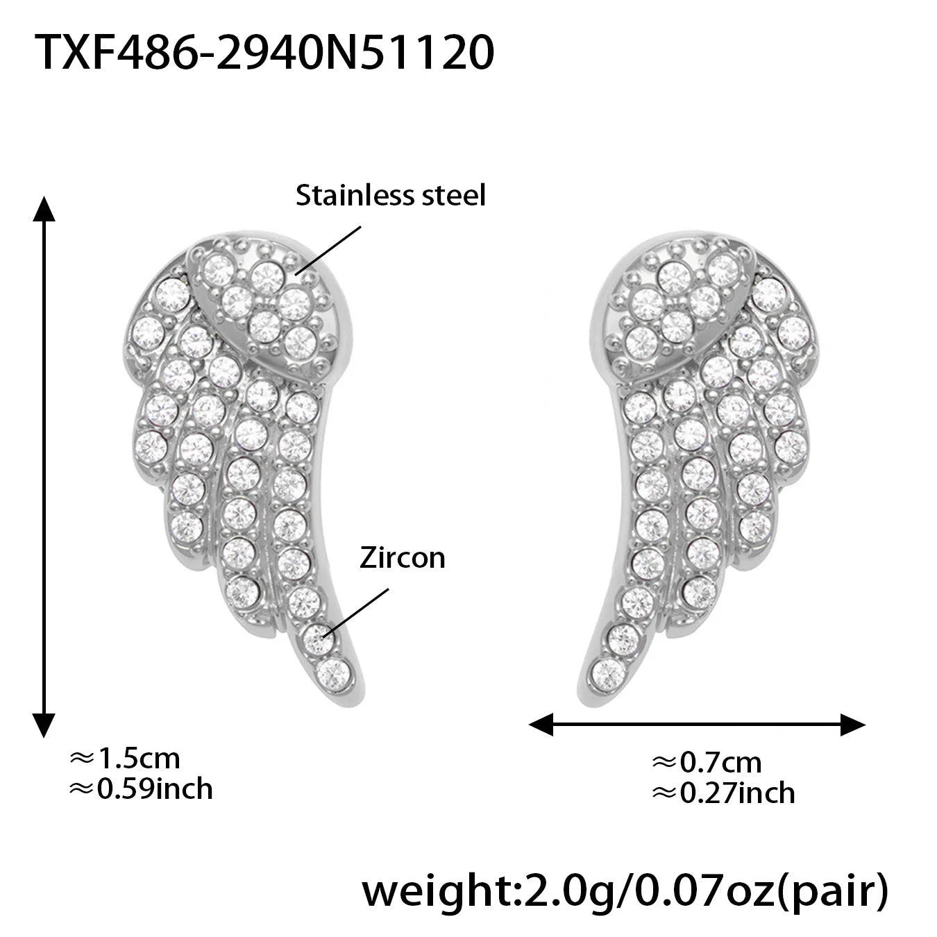 Nivora Wings Cubic Zirconia Pendant Chain Necklaces Bracelets Rings Earrings for Women Stainless Steel Wedding Banquet Jewelry