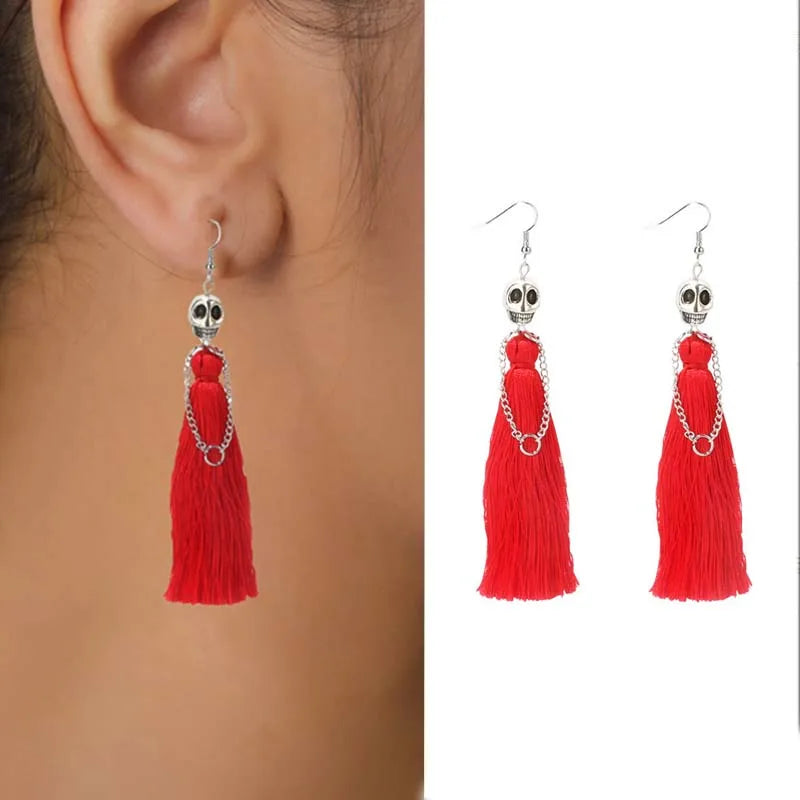 Gothic Punk Halloween Skeleton Drop Earrings For Women Creative Ethnic Long Tassel Skull Dangle Earring Party Festival Jewelry