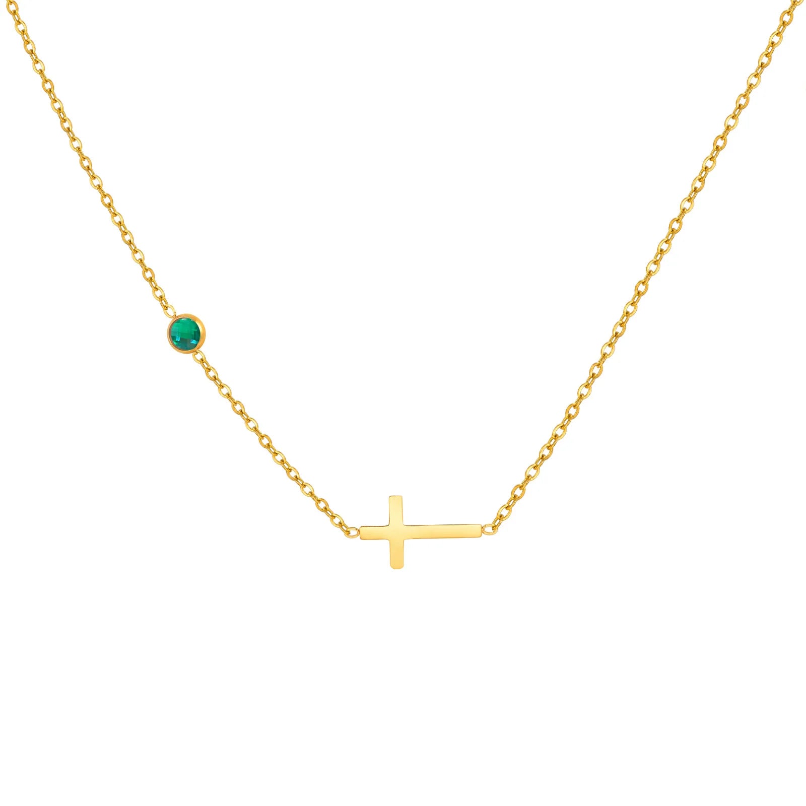 Retro Green Zircon Pendant Necklace For Women, Crystal Stone Chain Stainless Steel Gold Plated Luxury Birthday Gifts