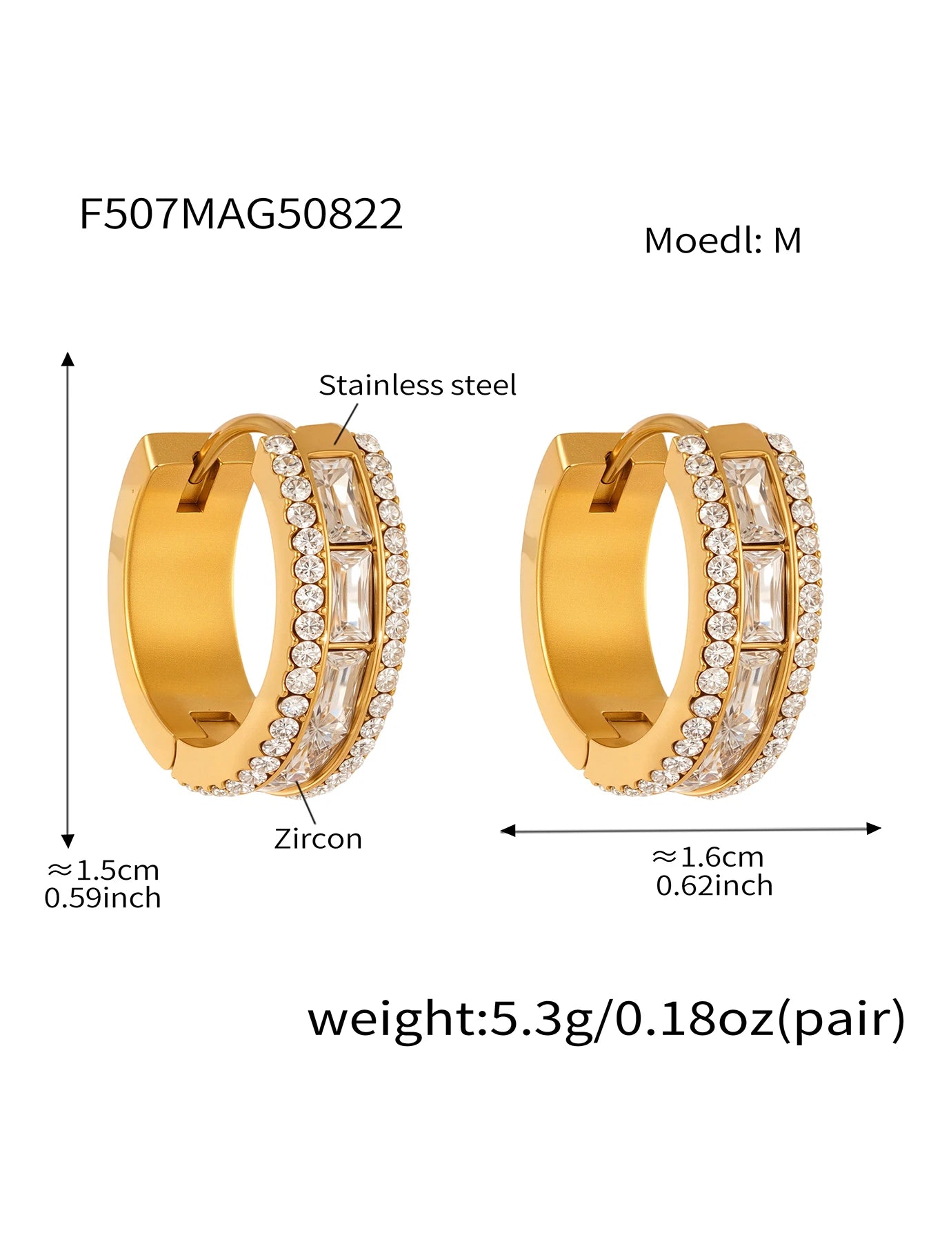 Nivora Luxury Full Zircon Hoop Earrings For Women Stainless Steel PVD Gold Plated Hypoallergenic Wedding Women Earrings Jewelry
