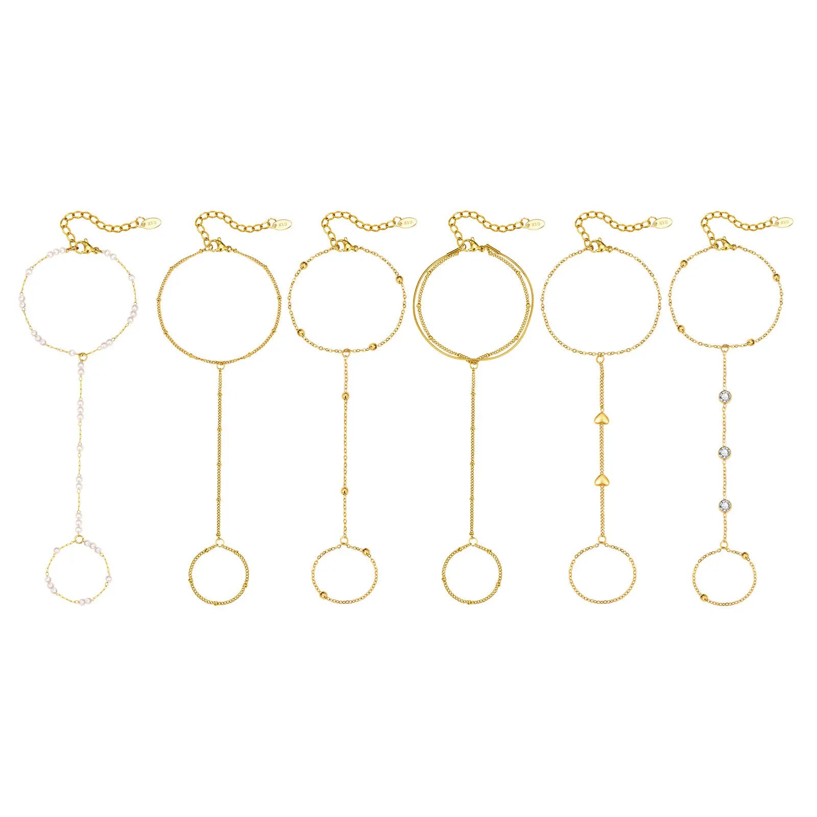 Stainless Steel Hand Chain Bracelet Ring for Women, 18k Gold Plated Bracelets Link Adjustable, Fashion Party Elegant Jewerlry