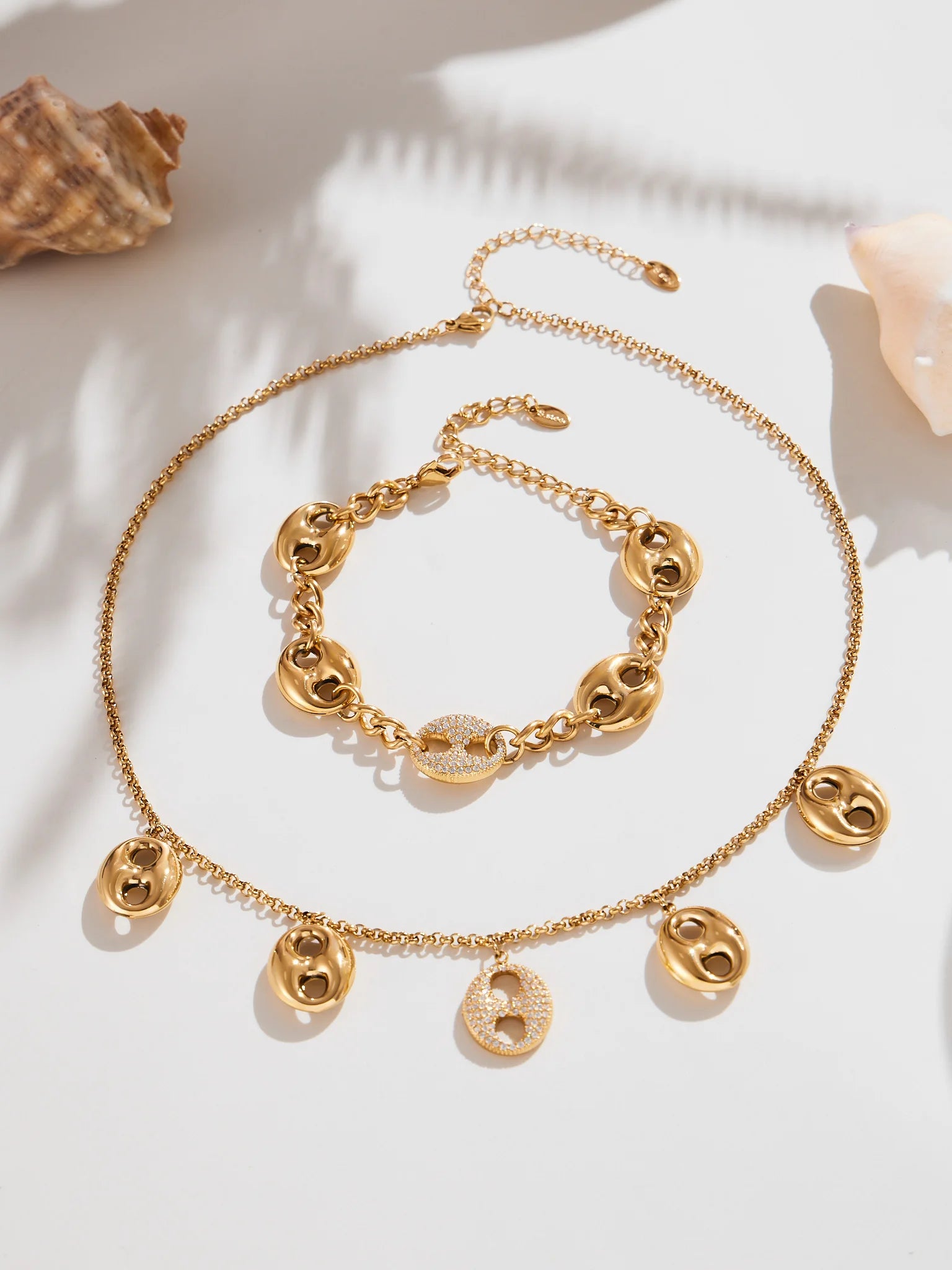 Nivora Cubic Zirconia Pig Nose Ring Necklaces Bracelets for Women Stainless Steel Chain 18K PVD Gold Plated Party Charm Jewelry