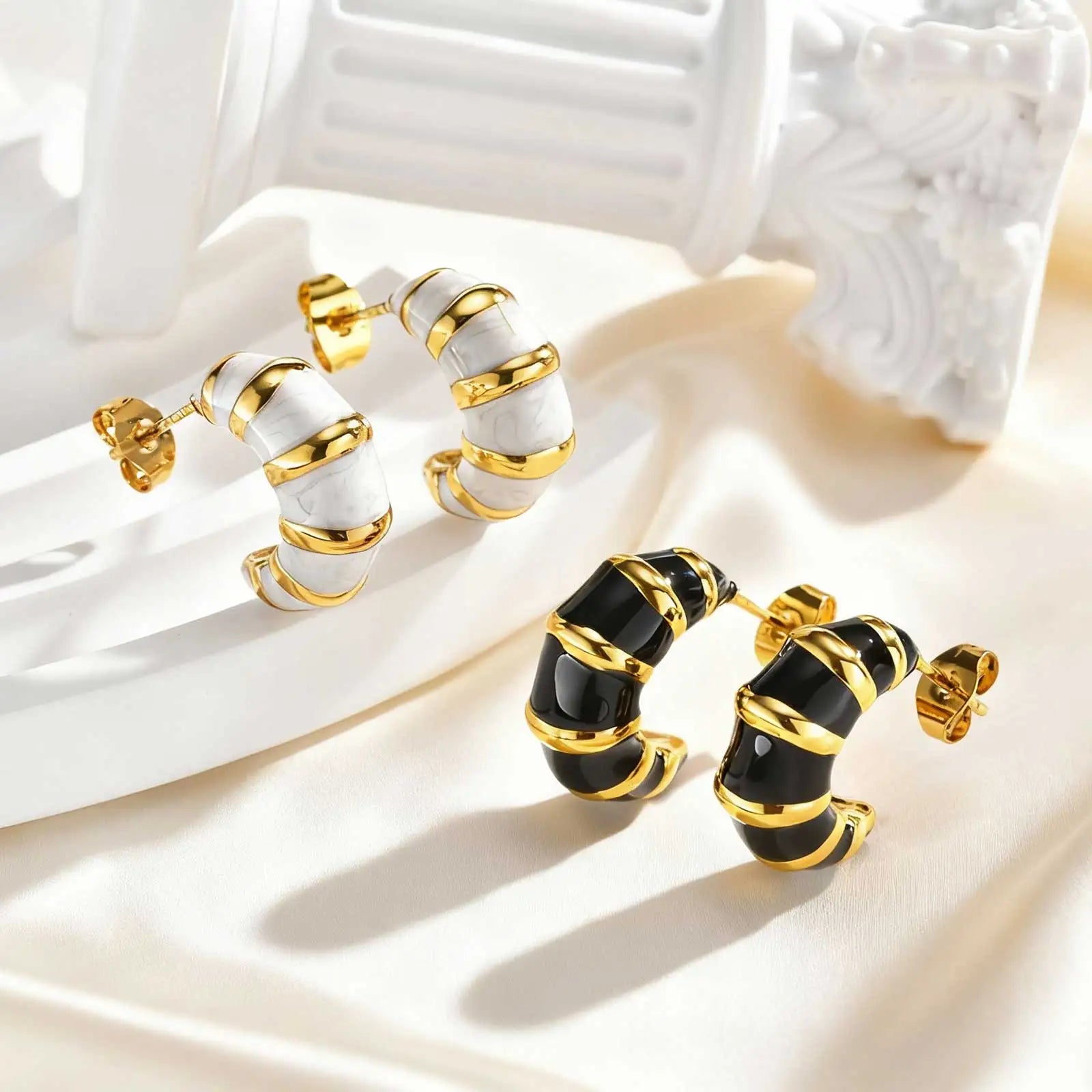 Unique C-shaped Stud Earrings for Women,Gold Plated Stainless Steel Geometric Earrings,Charm Party Accessories Gifts