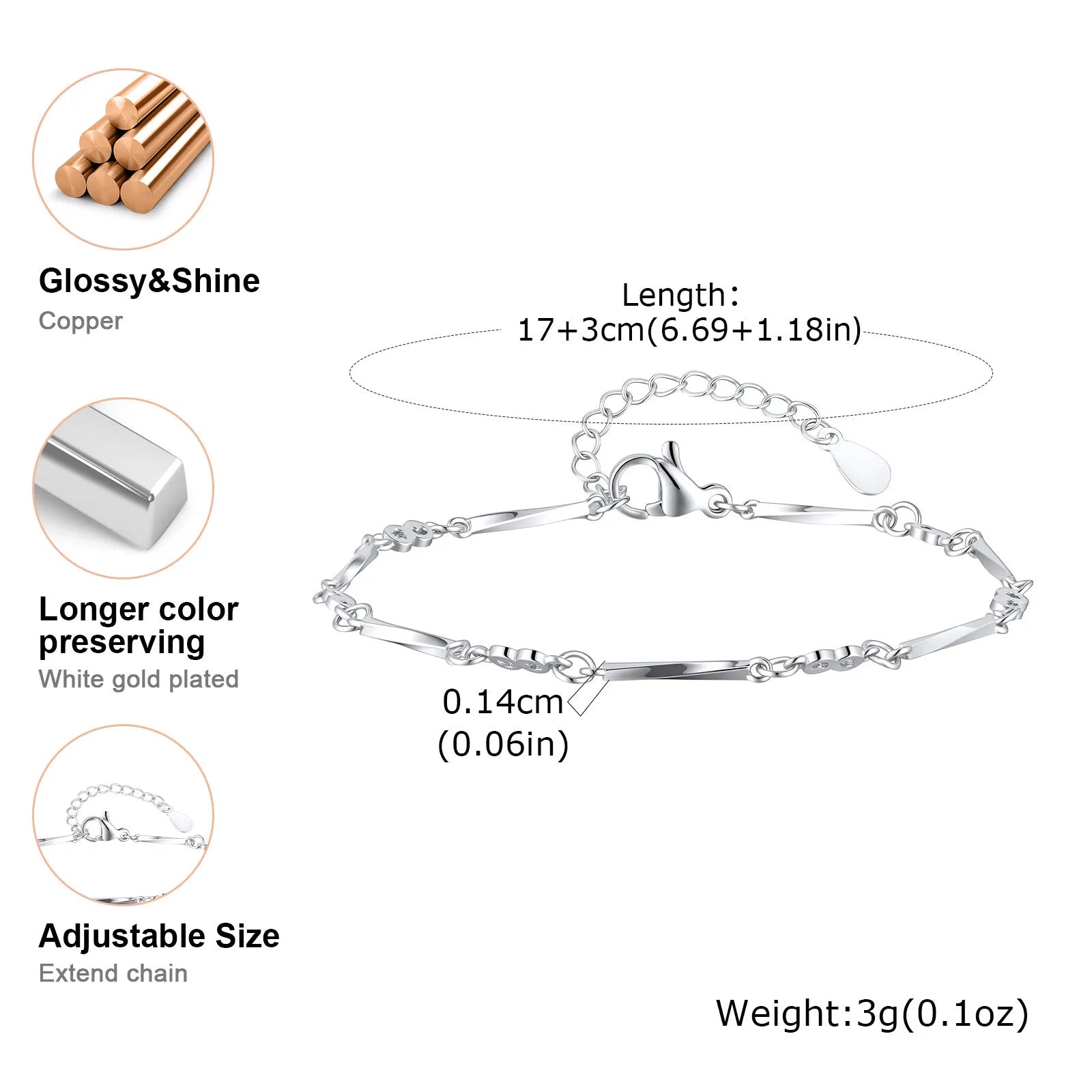 Couple Bracelet for Boyfriend Girlfriend, Metal Link Mobius Twist Love Chain, Anniversary Valentine's Day with Card Gift