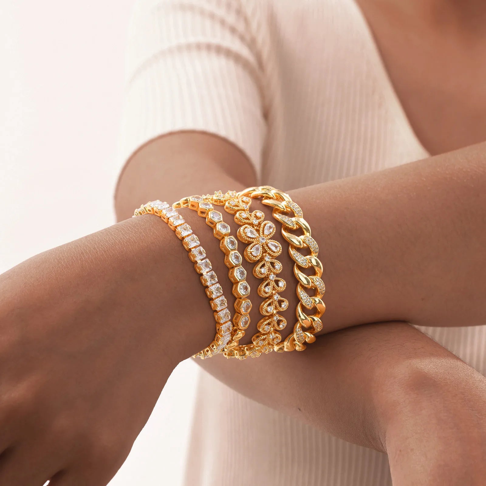 Cubic Zirconia Tennis Bracelet for Women, 18K Gold Plated Stainless Steel CZ Chain, Bridesmaid Jewelry Non Tarnish