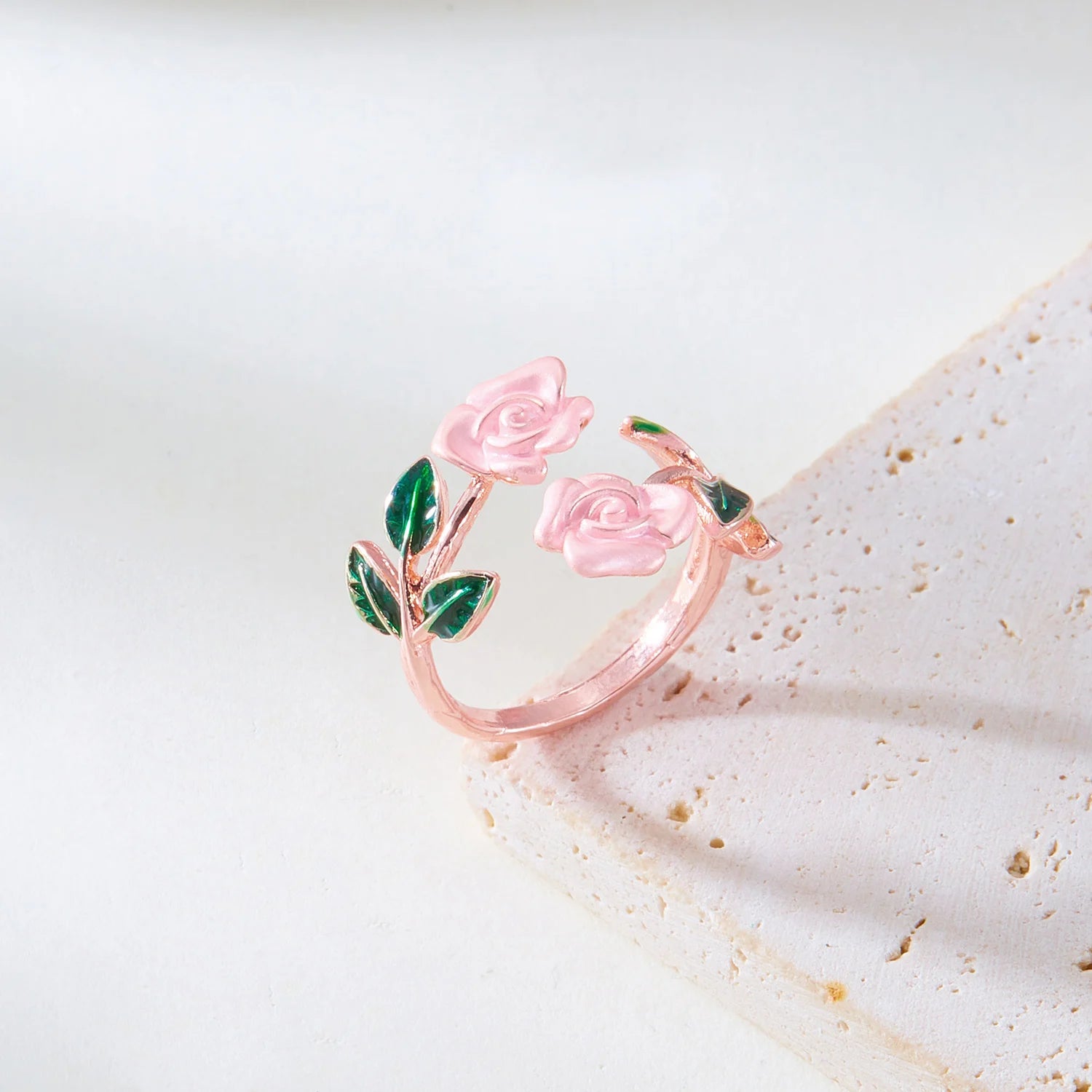 Retro Red Rose Flower Bracelet Ring Set For Women Vintage Drip Oil Open Adjustable Cuff Bangle Finger Ring Party Wedding Jewelry