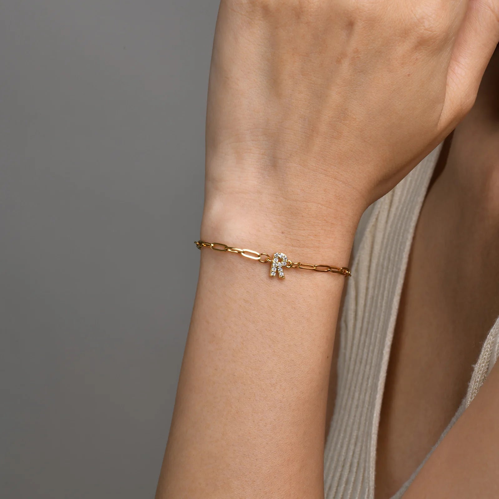 Fashion Jewelry CZ Stone Initial Bracelets for Women Girls, 26 Letters A-Z Adjustable Chic Dainty Stainless Steel Chain Bracelet