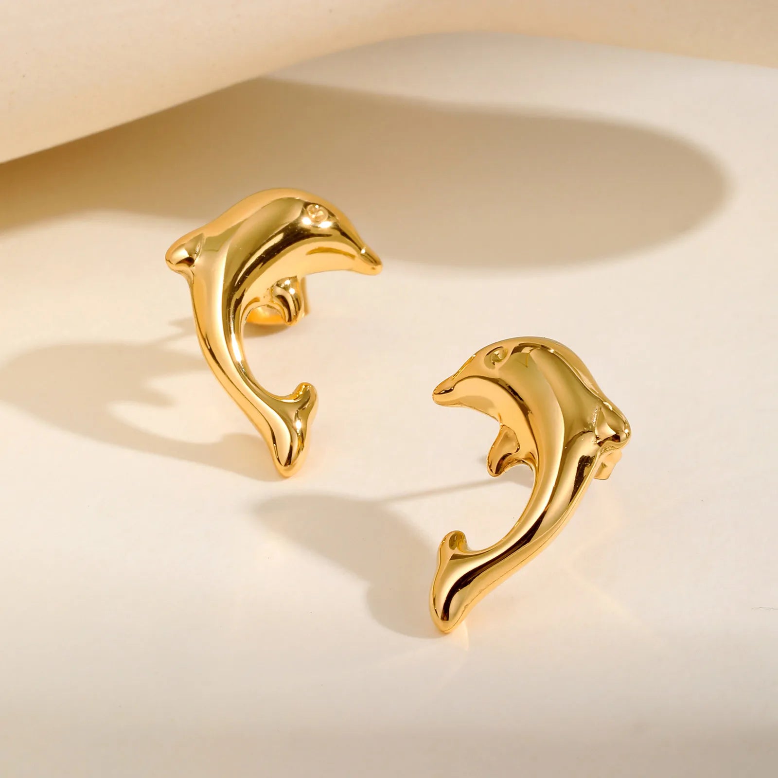 Fashionable Dolphin Earrings for Women,Gold Color Stainless Steel Stud Animal Earring,Waterproof Jewelry Gift