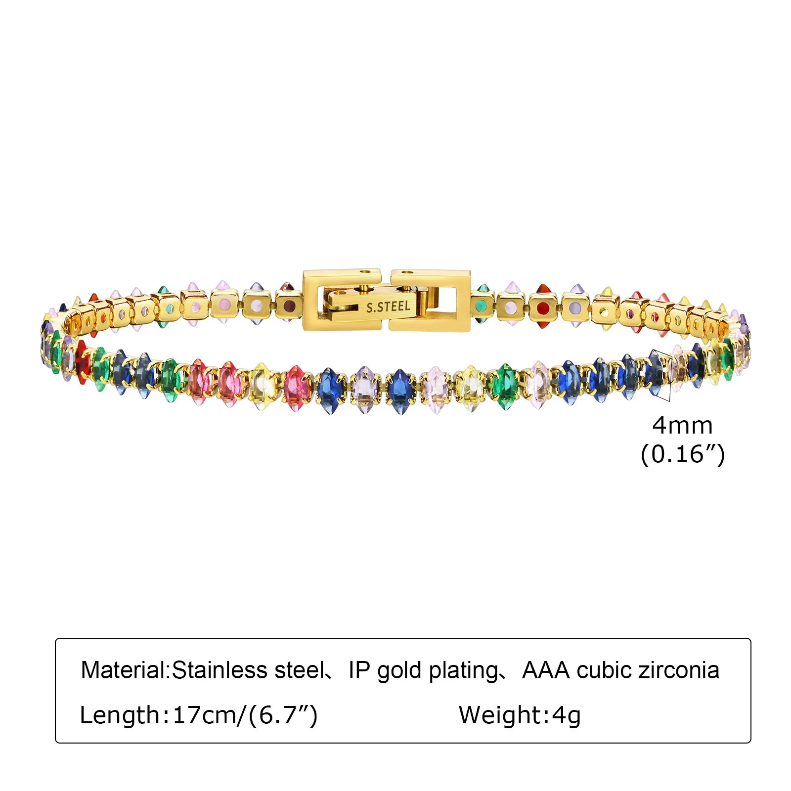 Colorful Tennis Bracelet Women, Cubic Zirconia Chain,stainless Steel CZ Link, Girlfriend Mom Gift