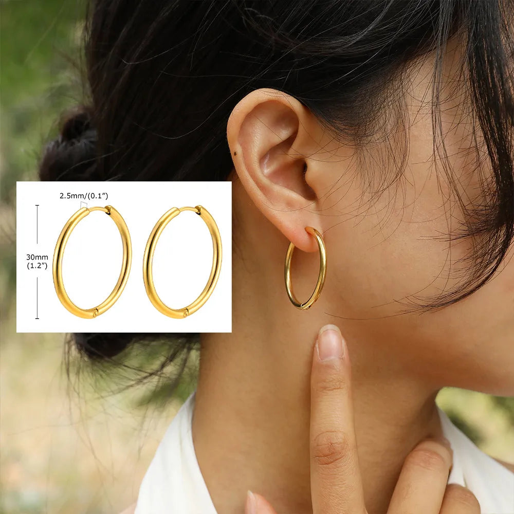 Unique U-Shape Hoop Earrings for Women, Stainless Steel Earring, Minimalist Statement Ball Piercing Ear Accessories