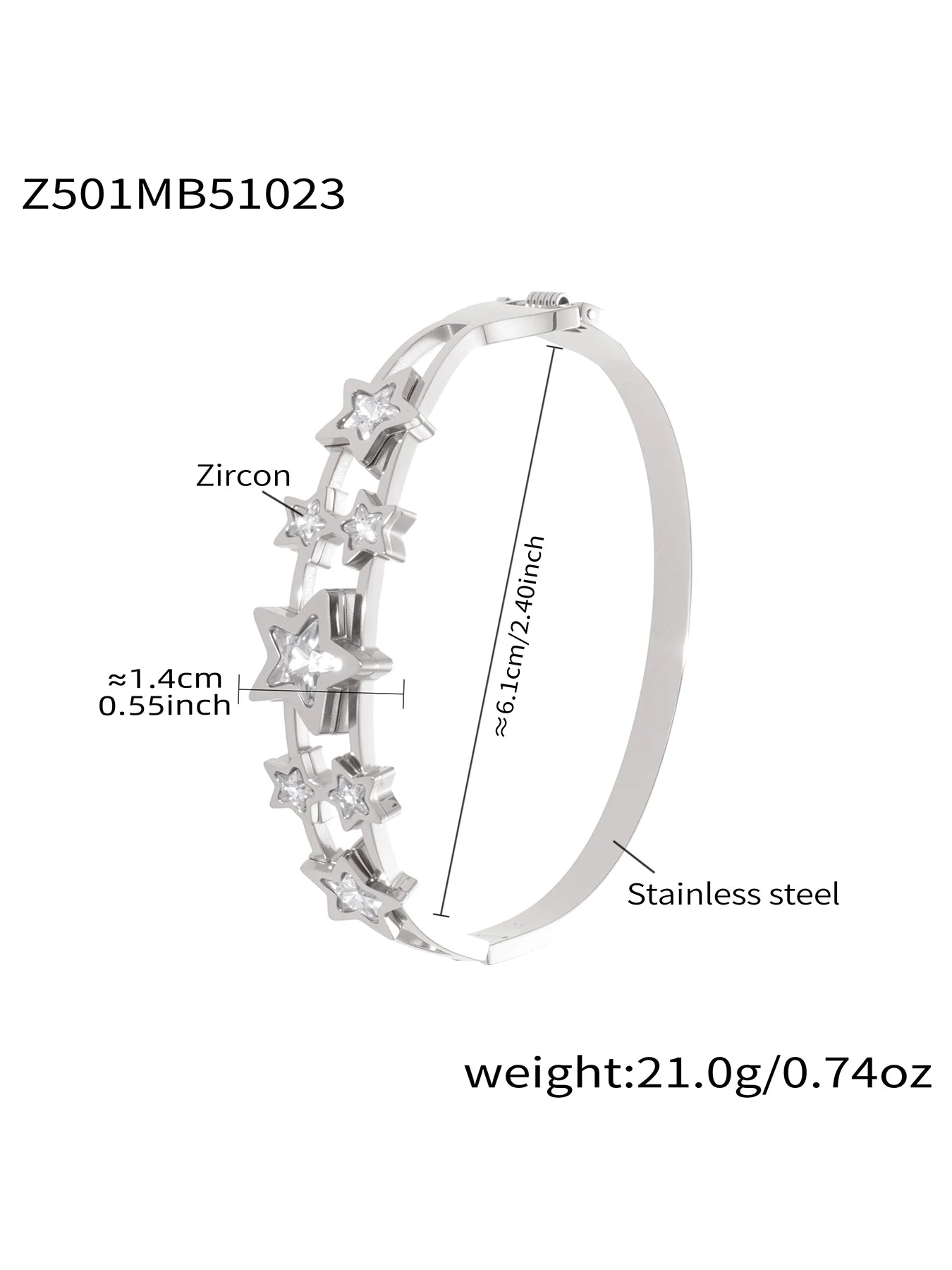 Nivora Minimalist Cubic Zirconia Charm Cuff Bracelet for Women Stainless Steel Gold Plated Wedding Banquet Charm Bangles Jewelry