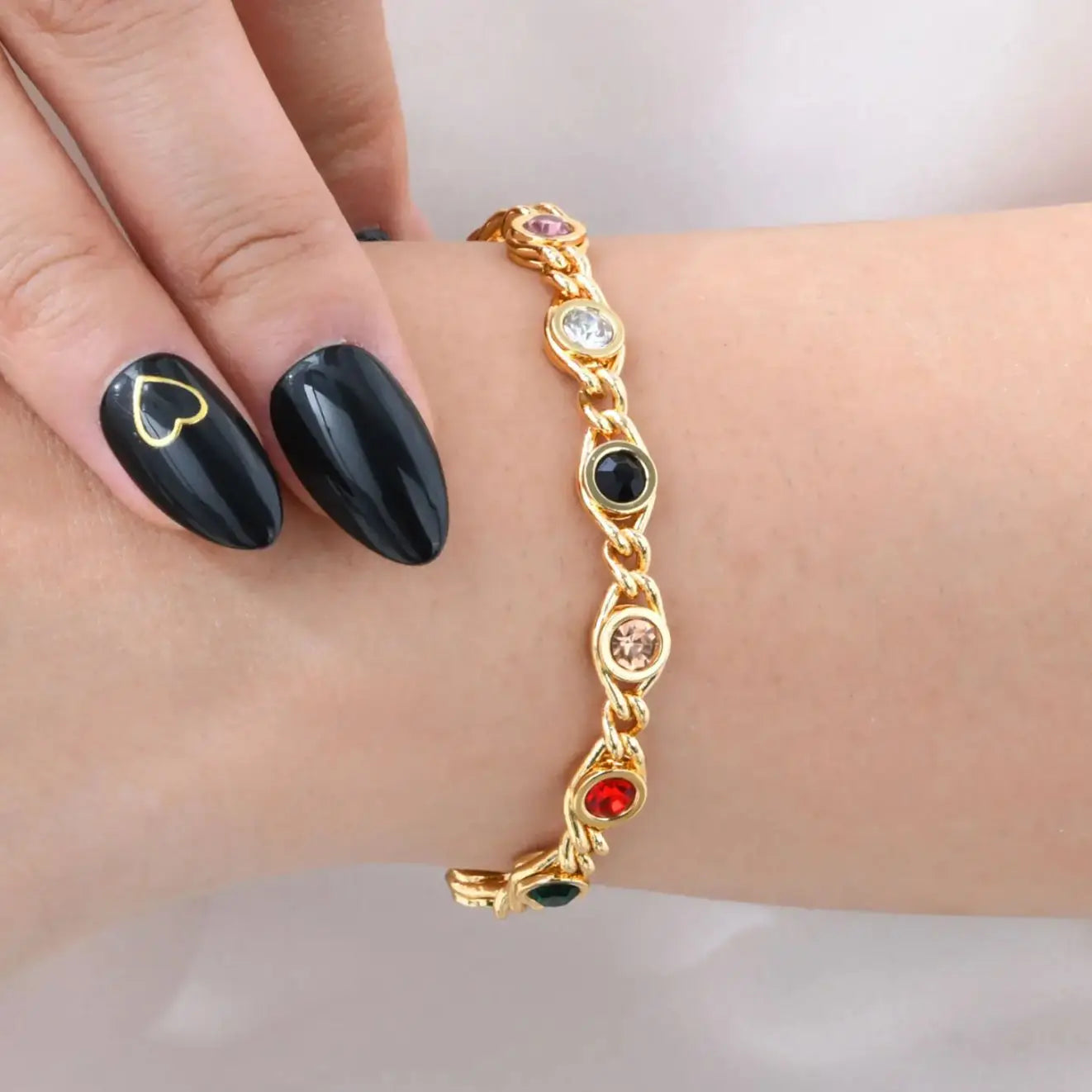 Trendy Colorful Cubic Zirconia Bracelet for Women, Stainless Steel 18K Gold Plated Chain Bracelets,Exquisite Mother's Day Gift