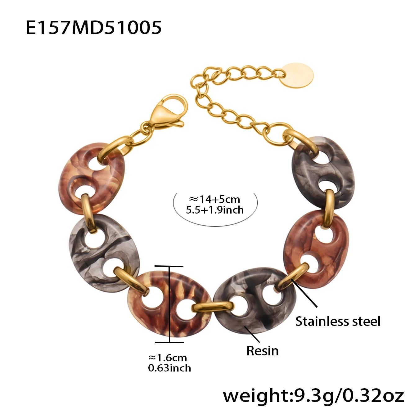 Nivora Amber Resin Pig Nose Ring Chain Bracelets Bangles for Women Stainless Steel Charm Vintage Pulsera Jewelry Gifts