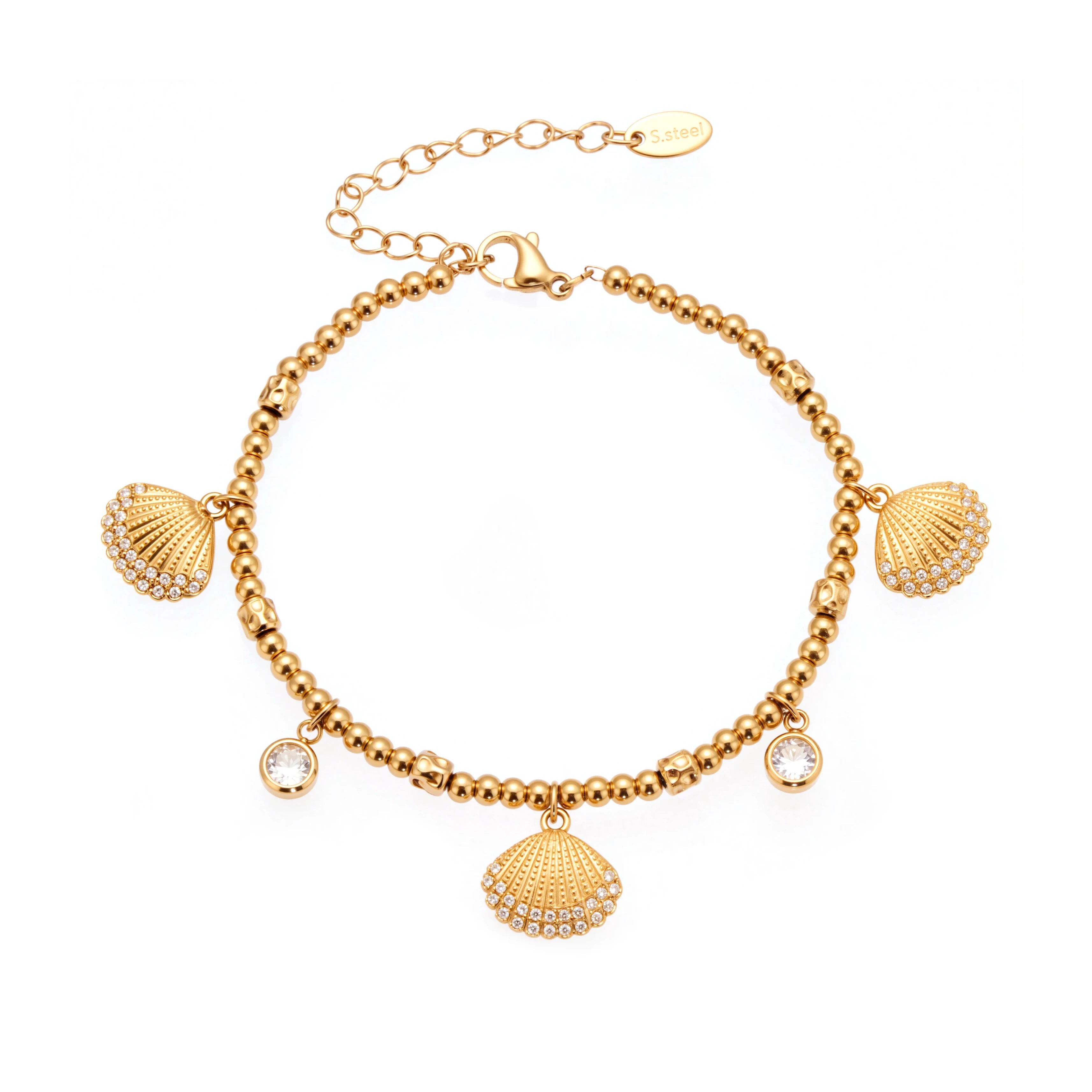 Nivora Stainless Steel Metal Beads Chain Bracelets For Women Scallop Pendant Zircon Charm Wedding Bracelets Jewelry