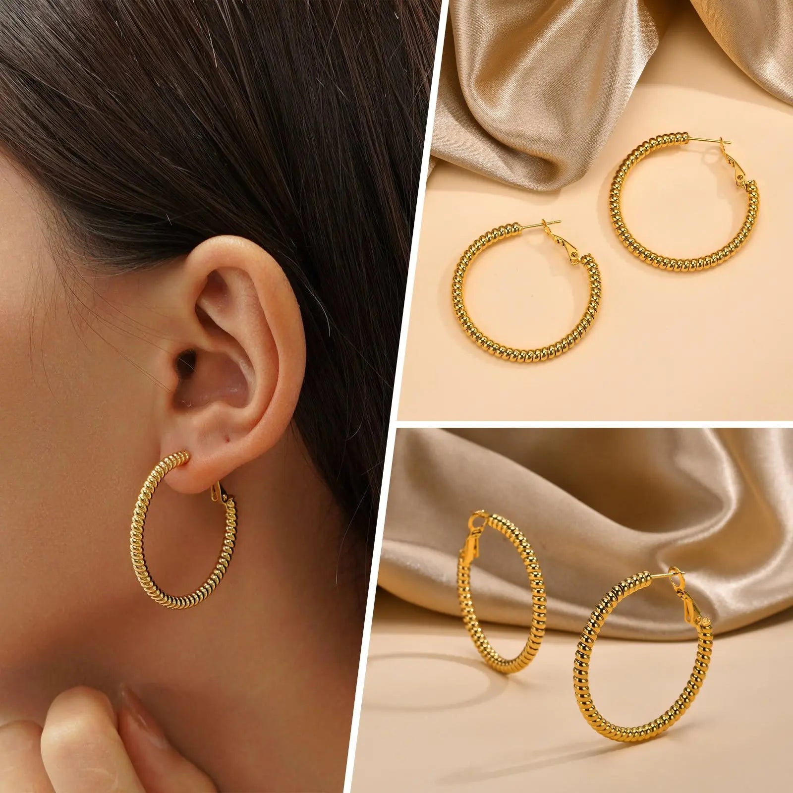 Trendy Round Hoop Earrings for Women Birthday Party,Chic Gold Color Stainless Steel Earring Jewelry Gifts to Mom Wife Girlfriend