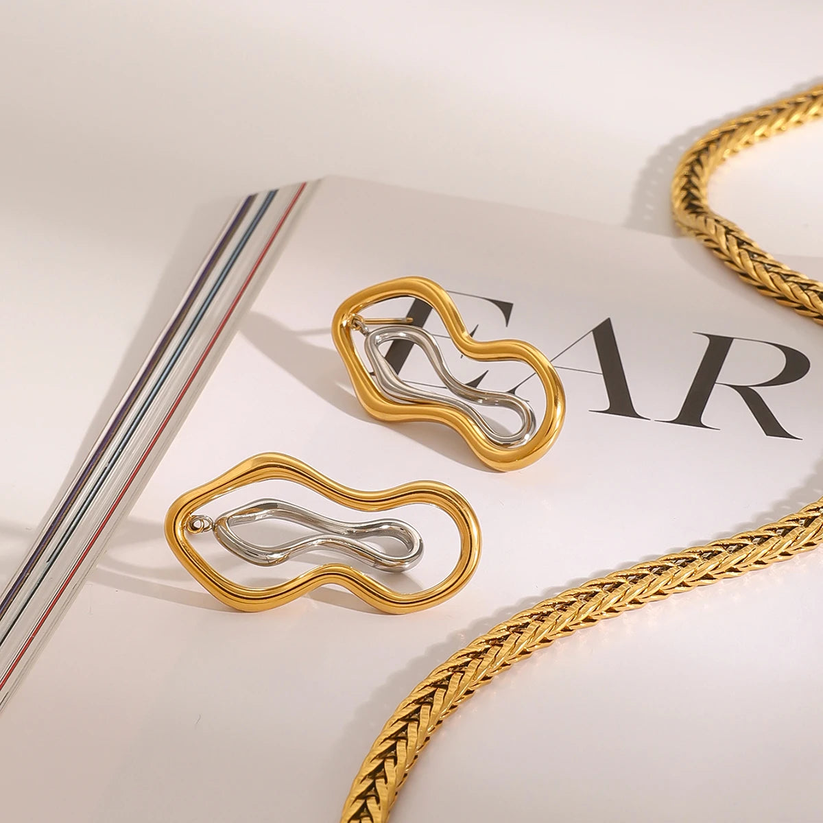 Uworld Minimalism Two Tone Sculptural Freeform Earrings Geometric Irregular Earrings Women's Accessories Gift for Her