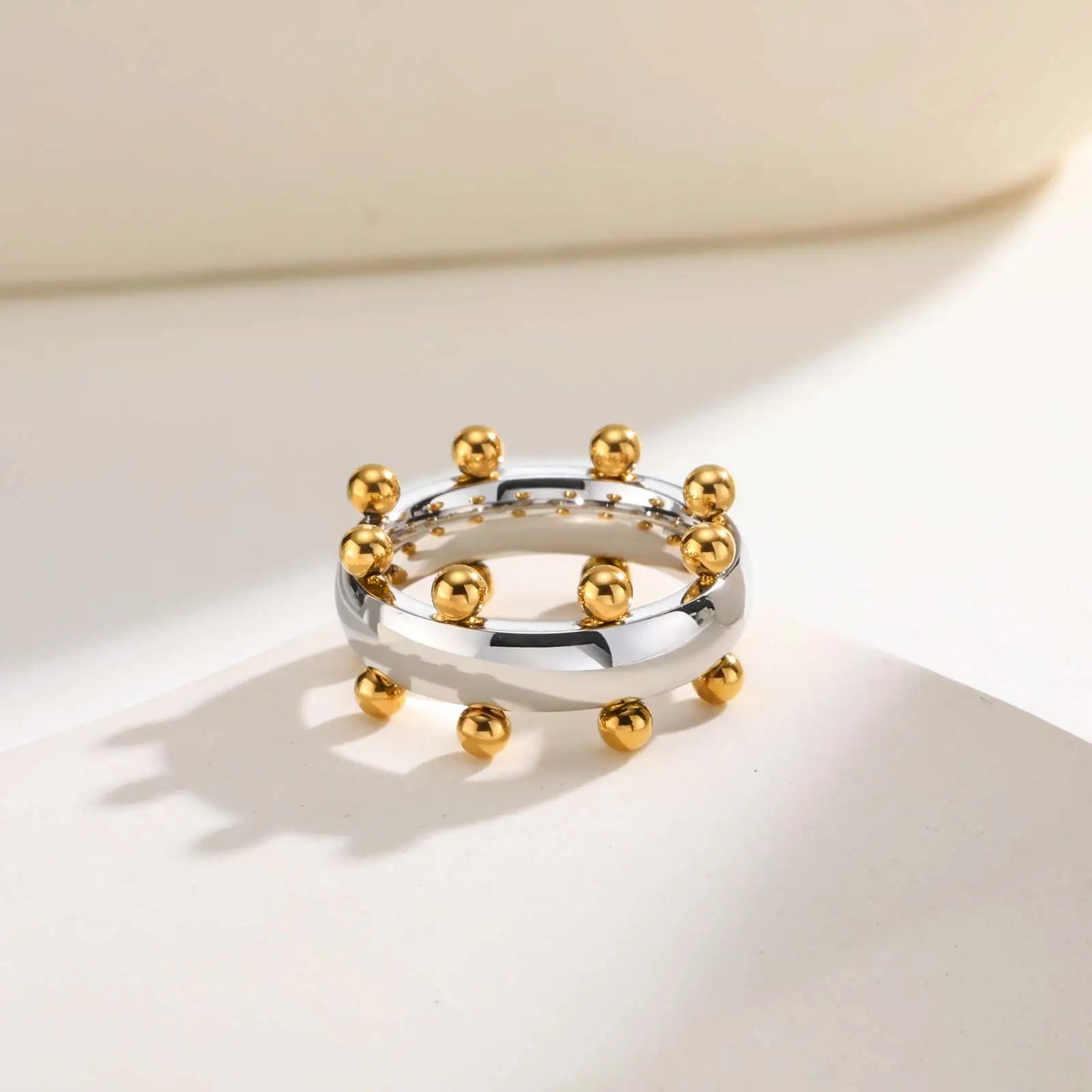 Luxury Stainless Steel Set Jewelry,Bangle Bracelet Finger Ring With Mini Balls for Women, Waterproof Charm Jewelry Gifts