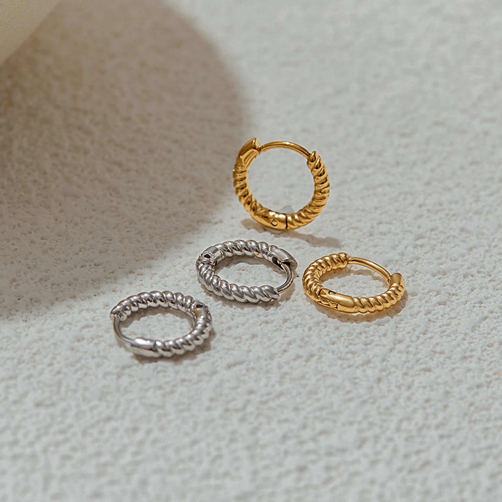 Uworld Minimal Classic Daily Fried Dough Twists Coil Ear Buckle Earrings 18k Gold Color Plated Stainless Steel Round Earrings Wo