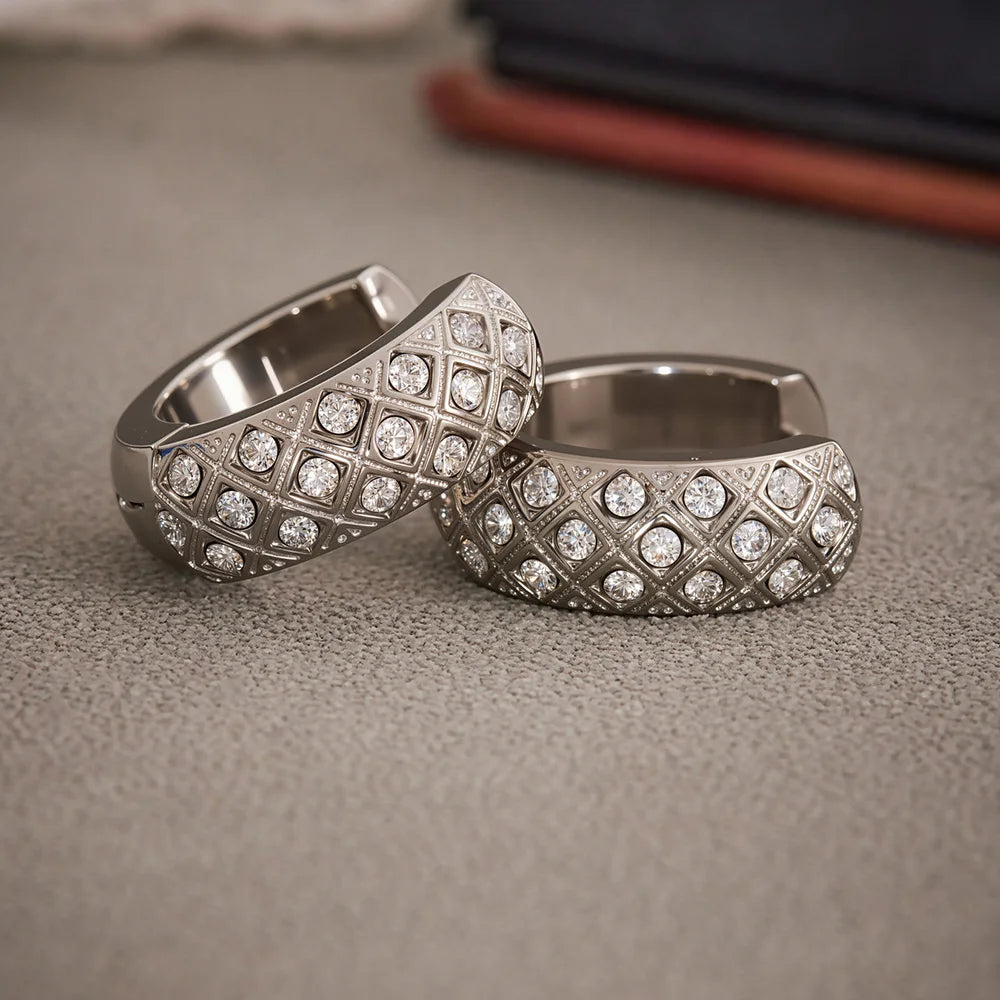 Nivora Stainless Steel Zircon Women Hoop Earrings Metal Texture PVD Gold Plated Hypoallergenic Wedding Banquet Earrings Jewelry