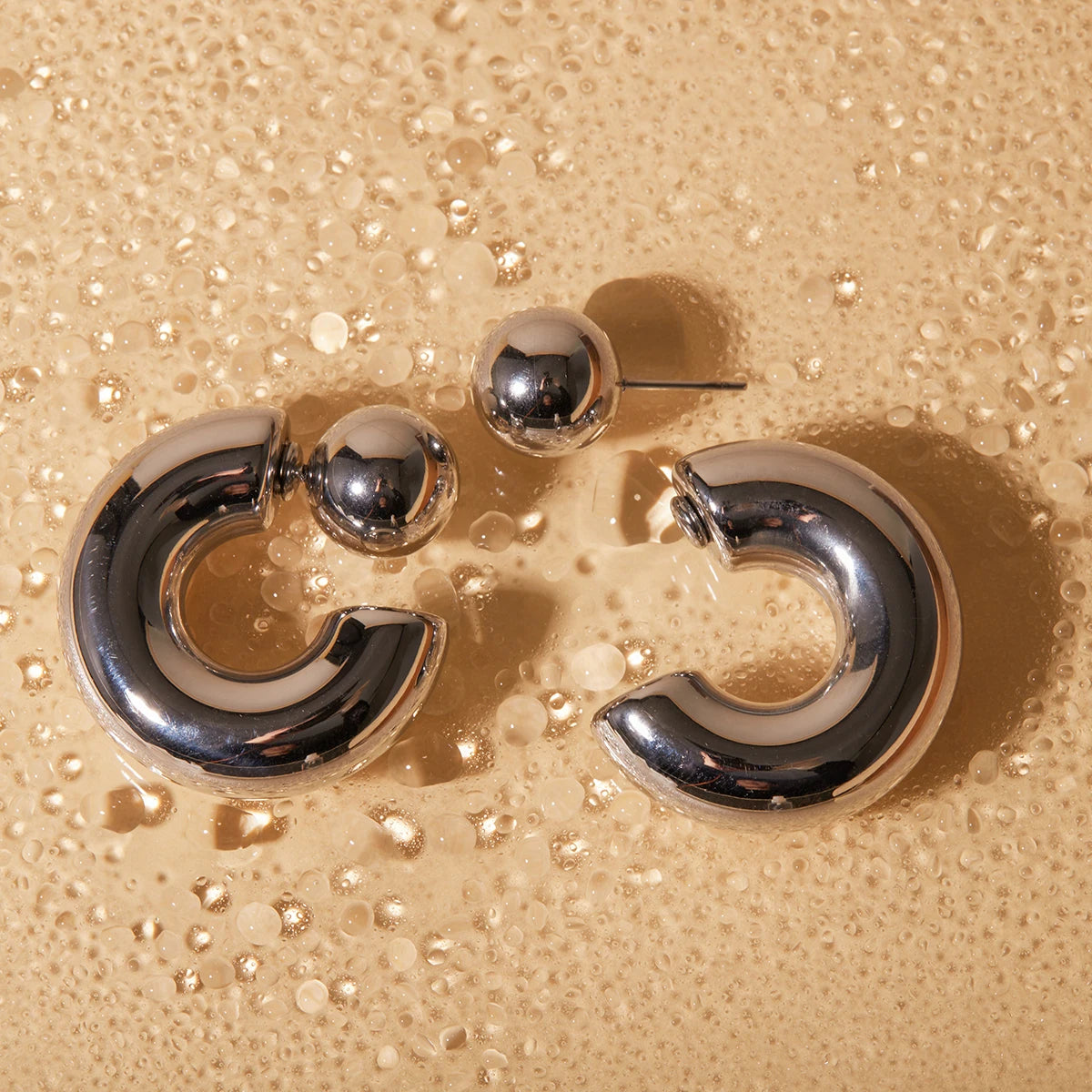 Uworld High Quality Shiny Metal C Shape Earrings Stainless Steel Waterproof Geometric ChunkySimple Fashion Jewelry for Women