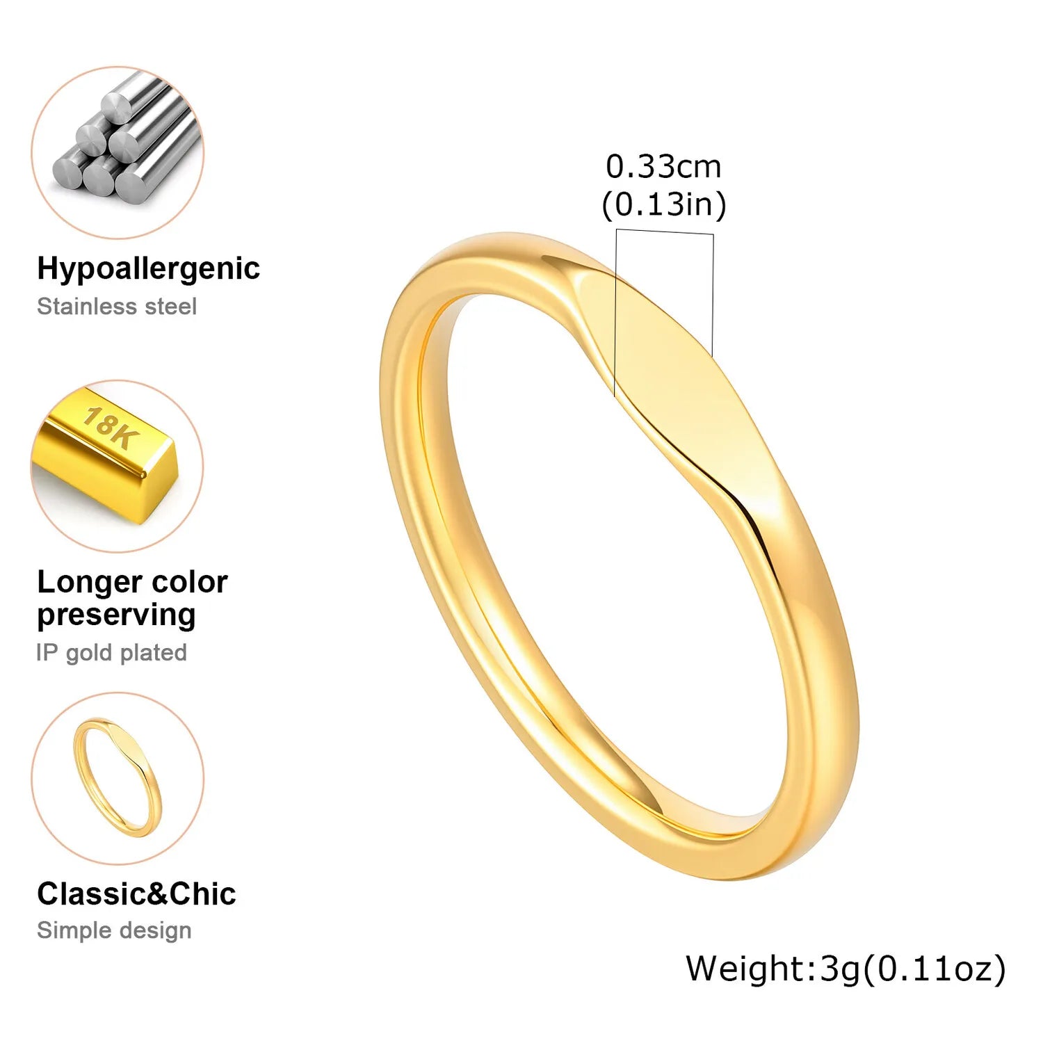 Geometry Slim Signet Rings for Women, Stainless Steel Finger Pinky Ring Gold Color, Wedding Band Party Gift