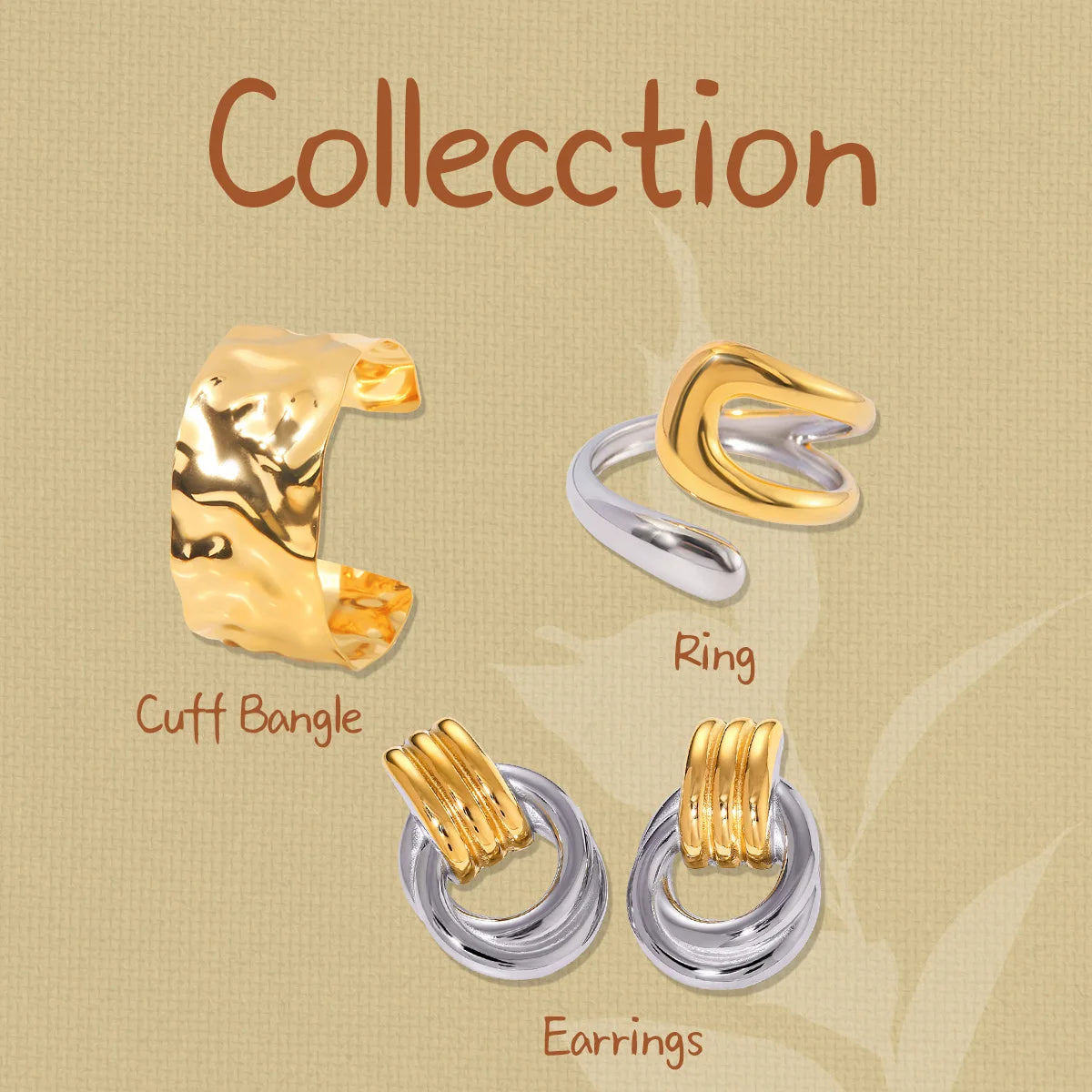 Uworld Fashion 4PCS Jewelry Set Wide Face Bracelet Two Tone Ring Women's Jewelry Commuting Attire Gift For Her