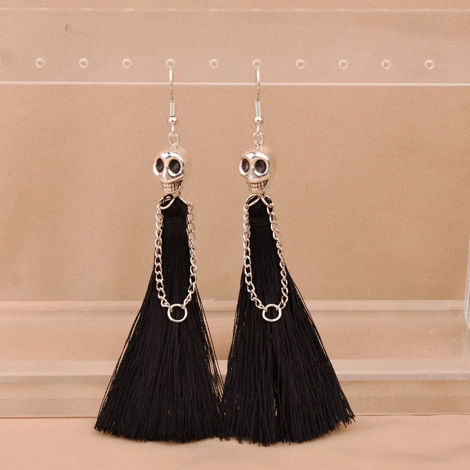 Gothic Punk Halloween Skeleton Drop Earrings For Women Creative Ethnic Long Tassel Skull Dangle Earring Party Festival Jewelry