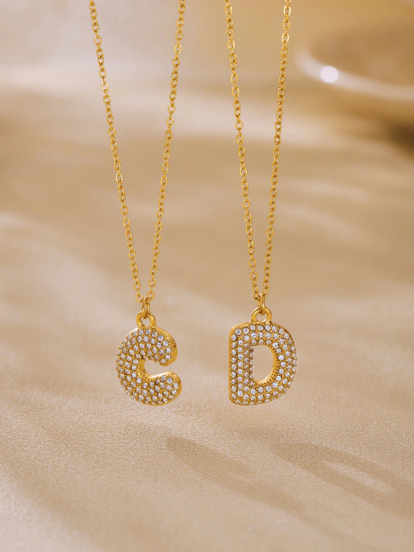 Nivora Stainless Steel 26 Alphabet Cubic Zircon Dumpy Pendant Necklace For Women PVD Gold Plated Link Chain Choker Jewelry