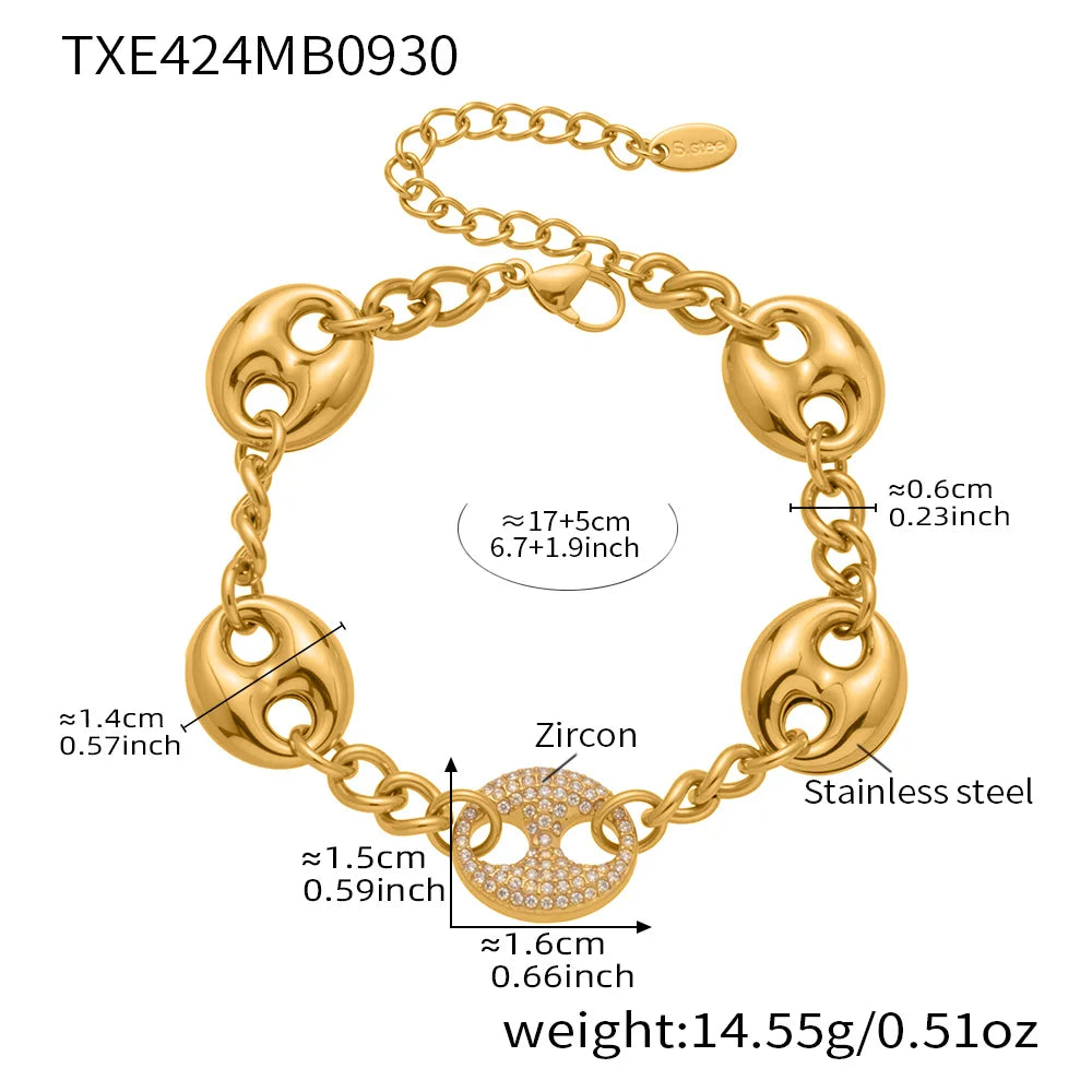 Nivora Cubic Zirconia Pig Nose Ring Necklaces Bracelets for Women Stainless Steel Chain 18K PVD Gold Plated Party Charm Jewelry