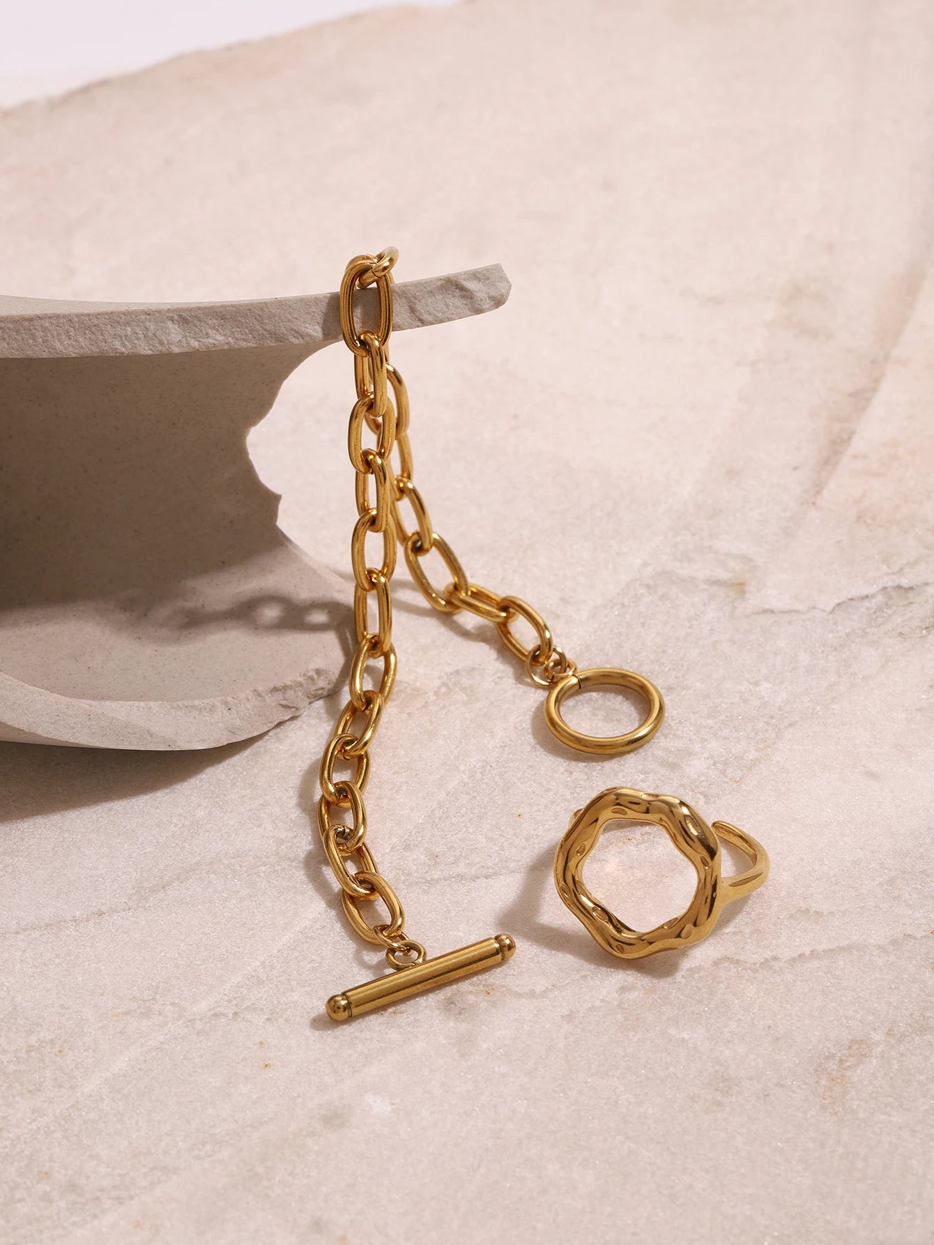 Uworld Texture Large Earrings Zircon Bracelet Stacked Chain Adjustable Jewelry Women's Jewelry Gift for Her